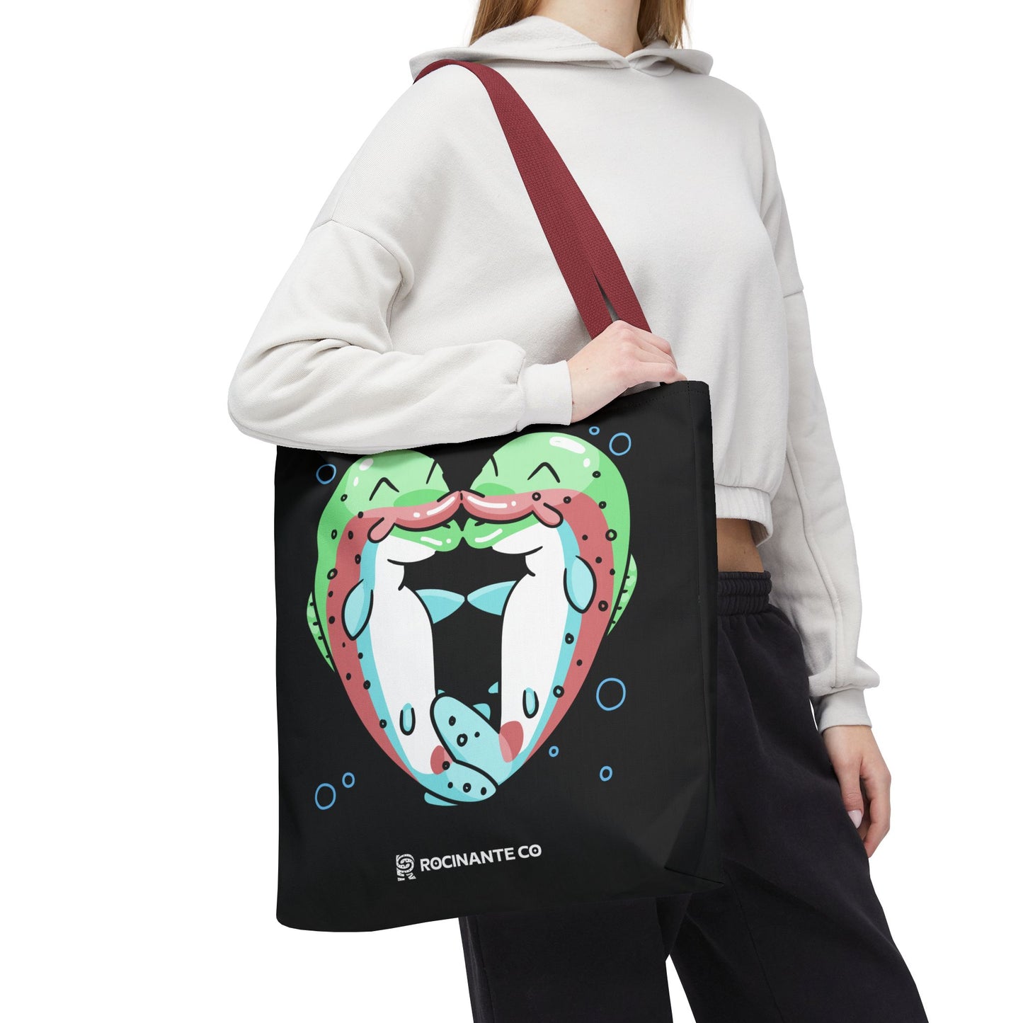Trout Heart Tote Bag Black – Eco-Friendly Reusable Grocery Shopper, Stylish Canvas Bag for Fishing Lovers & Outdoor Adventures