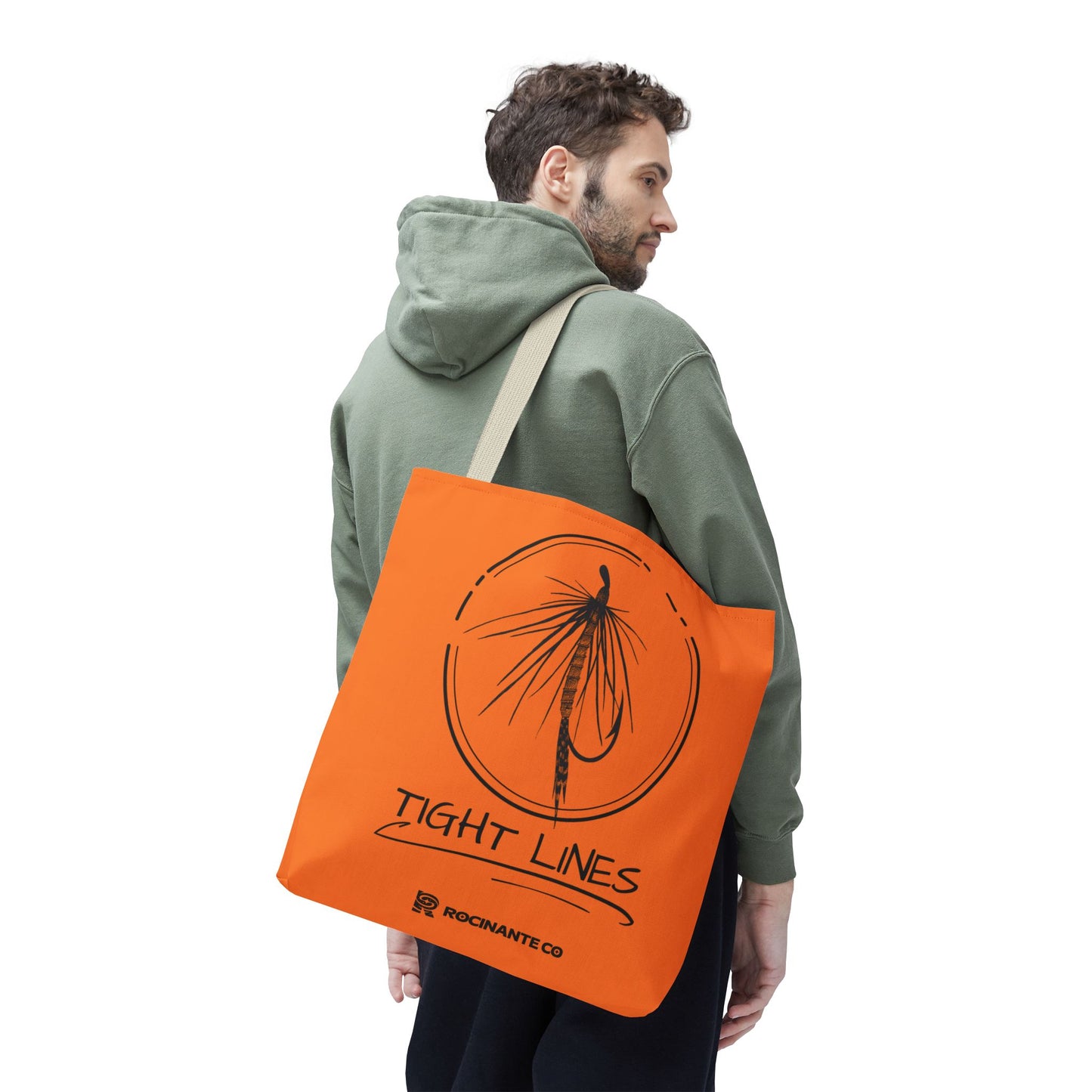 Tight Lines Tote Bag Orange, Durable Canvas Fishing, Beach, Market, Lightweight Reusable Grocery Bag, Outdoor Adventure Gift