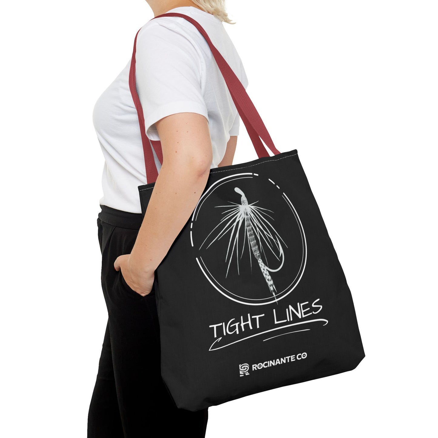 Tight Lines Tote Bag Black, Durable Fishing Tote with Spacious Design & Comfortable Handles for Outdoor Adventures