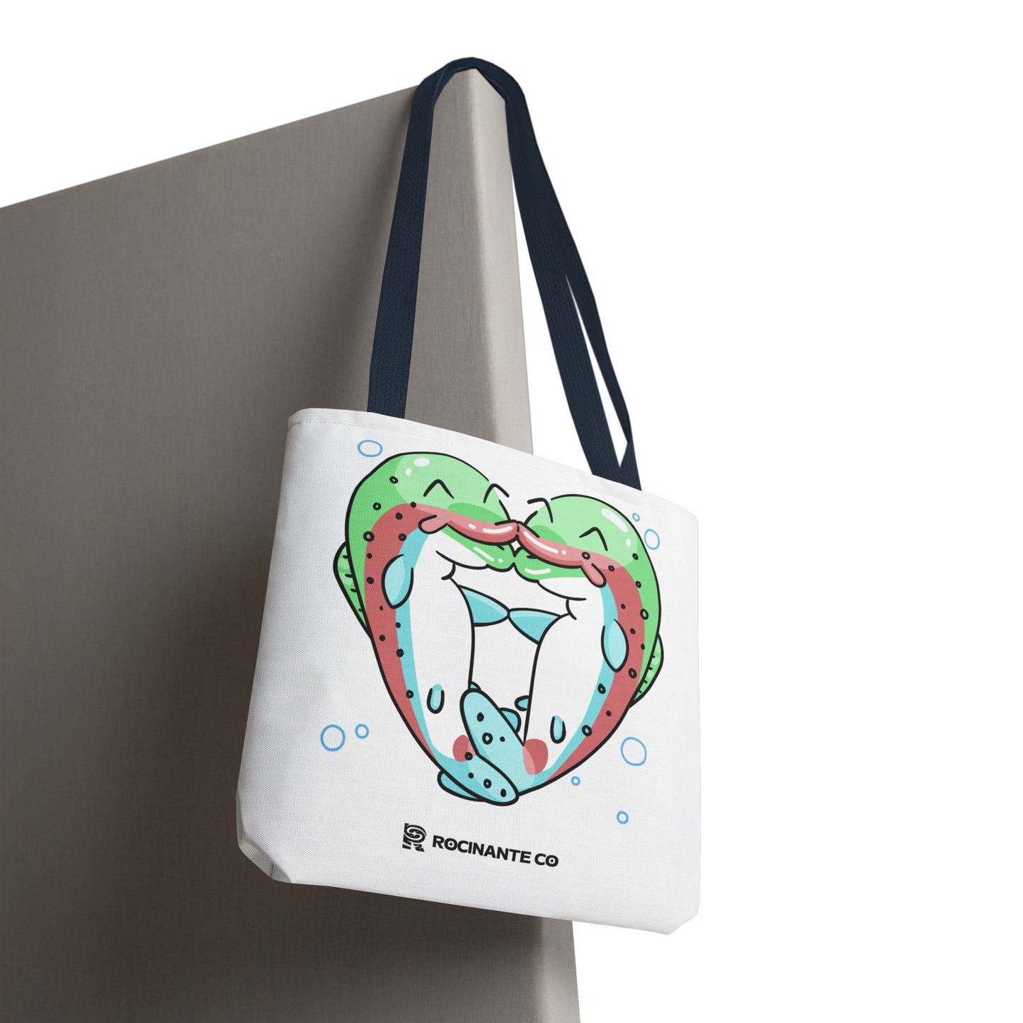 Trout Heart Tote Bag White, Cute Fish Illustration Canvas Shopper, Eco-Friendly Reusable Grocery Bag, Stylish Everyday Carry-All