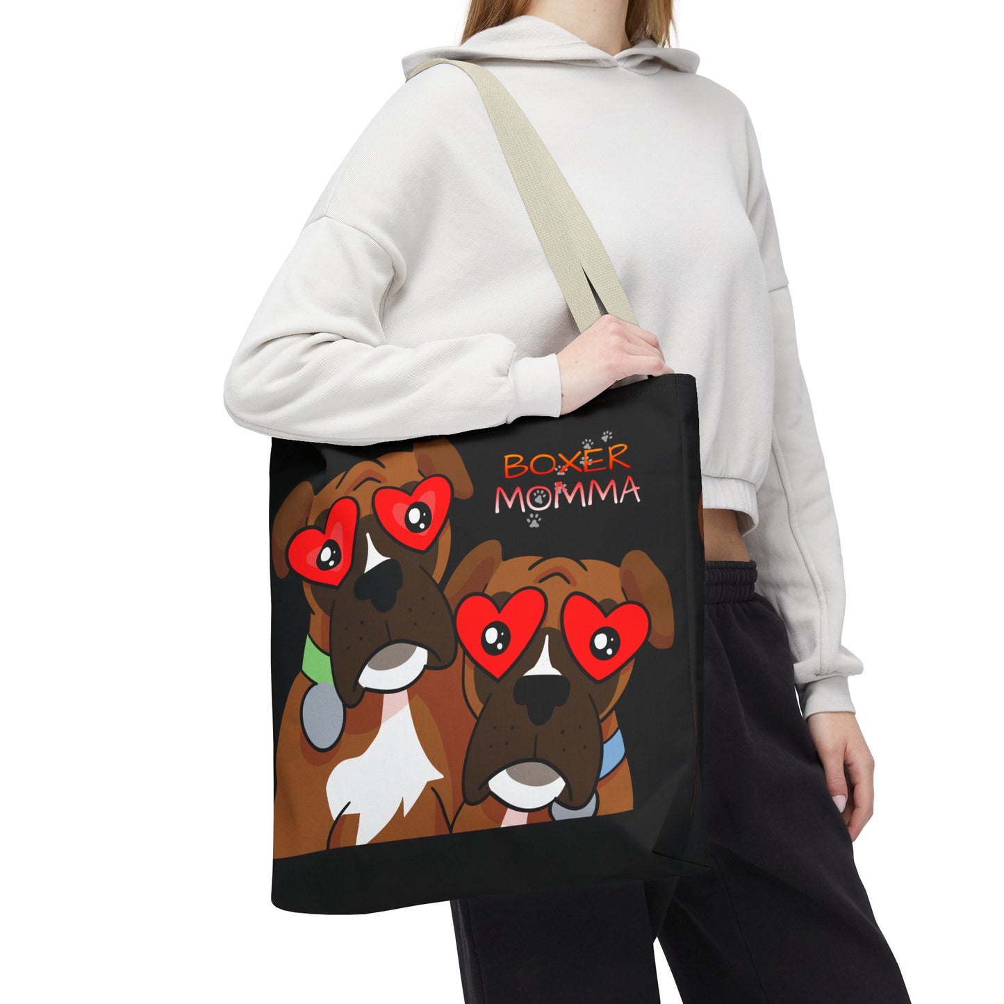 Boxer Momma Tote Bag Black - Durable Canvas Shoulder Bag for Dog Lovers, Spacious Everyday Carry, Pet Mom Gift