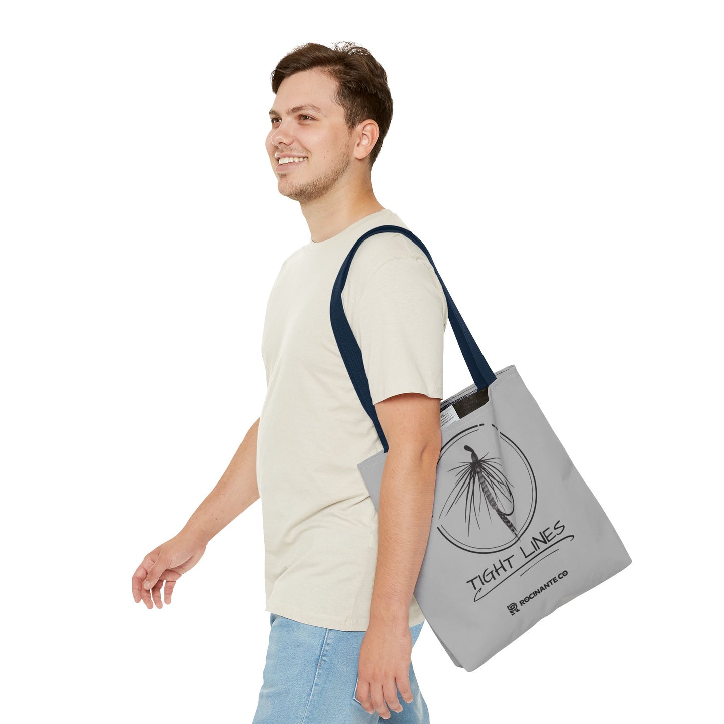 Tight Lines Tote Bag Grey - Durable Fishing Gift, Canvas Beach, Reusable Market Shopping Bag, Casual Everyday Carry Tote