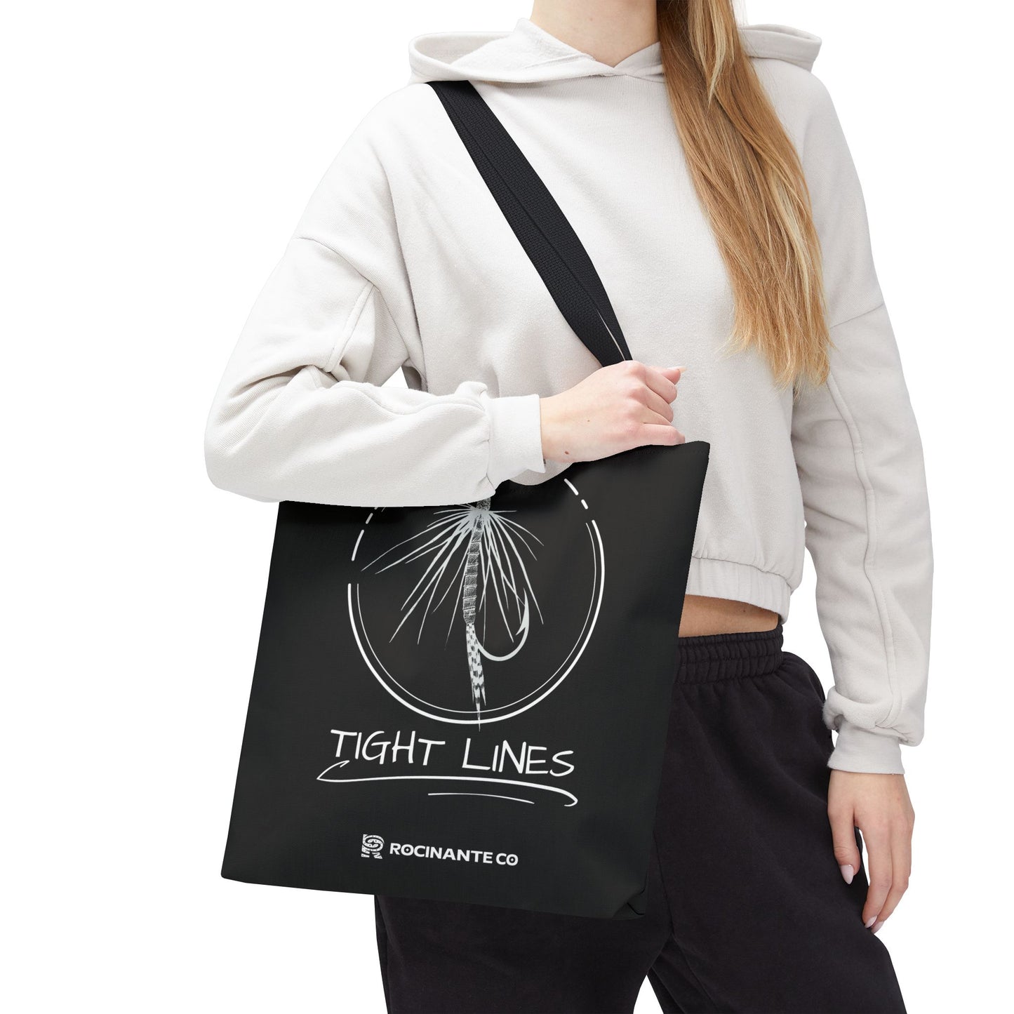 Tight Lines Tote Bag Black, Durable Fishing Tote with Spacious Design & Comfortable Handles for Outdoor Adventures
