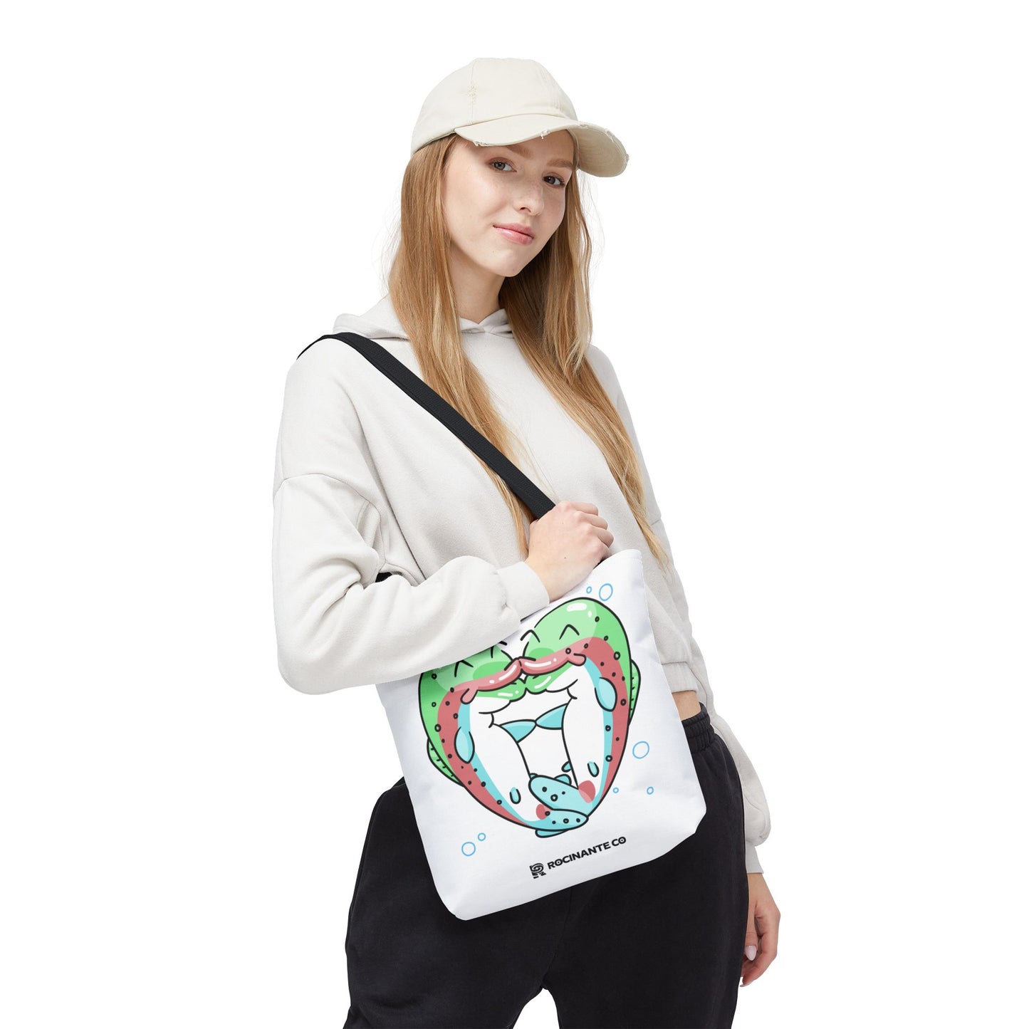 Trout Heart Tote Bag White, Cute Fish Illustration Canvas Shopper, Eco-Friendly Reusable Grocery Bag, Stylish Everyday Carry-All