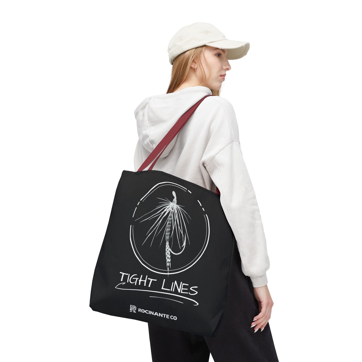 Tight Lines Tote Bag Black, Durable Fishing Tote with Spacious Design & Comfortable Handles for Outdoor Adventures