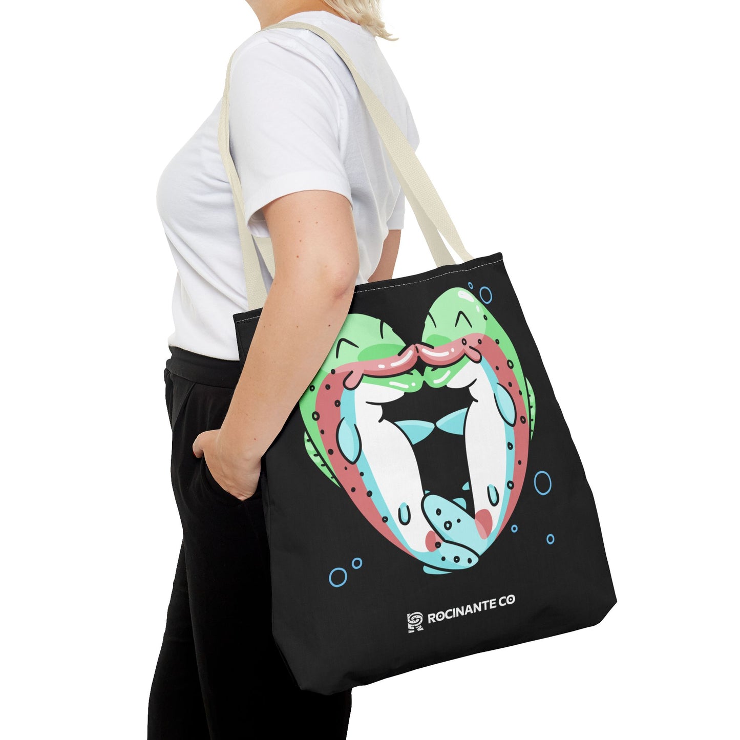 Trout Heart Tote Bag Black – Eco-Friendly Reusable Grocery Shopper, Stylish Canvas Bag for Fishing Lovers & Outdoor Adventures