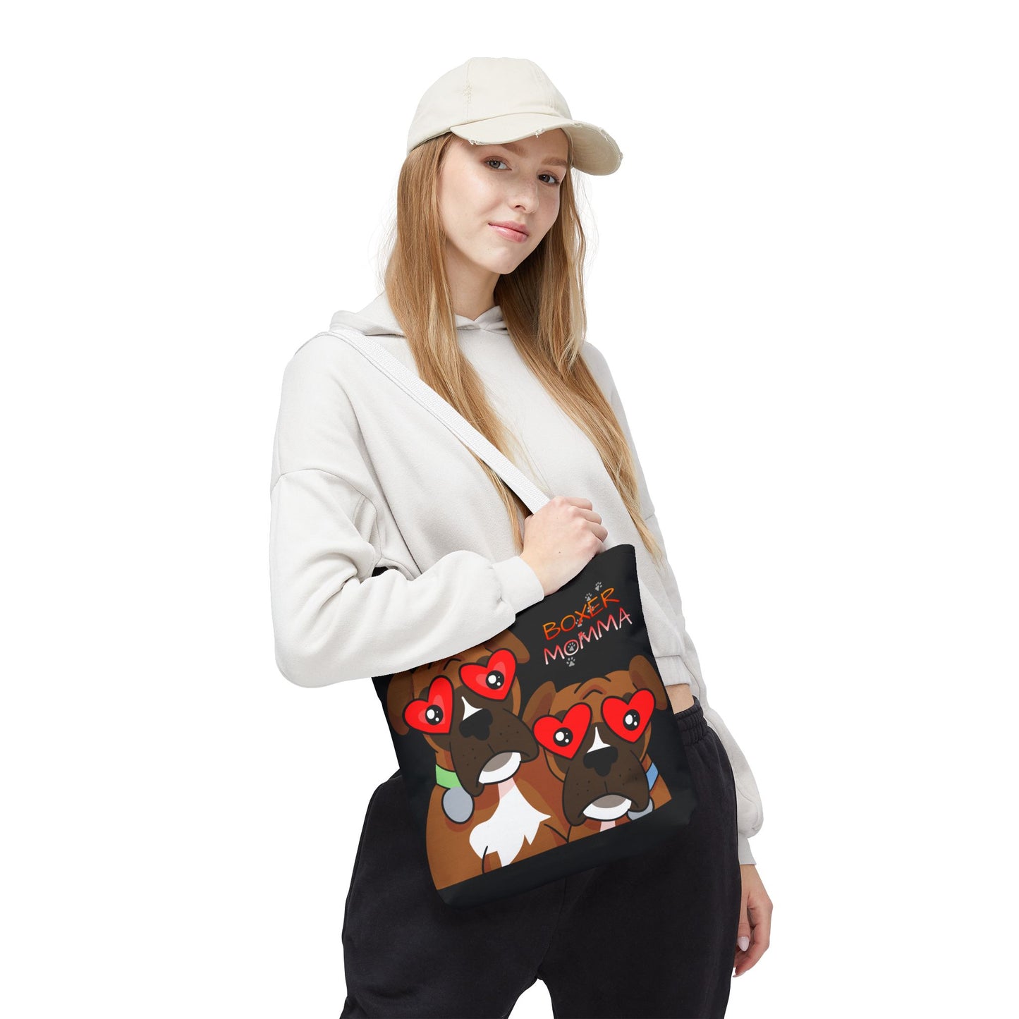 Boxer Momma Tote Bag Black - Durable Canvas Shoulder Bag for Dog Lovers, Spacious Everyday Carry, Pet Mom Gift