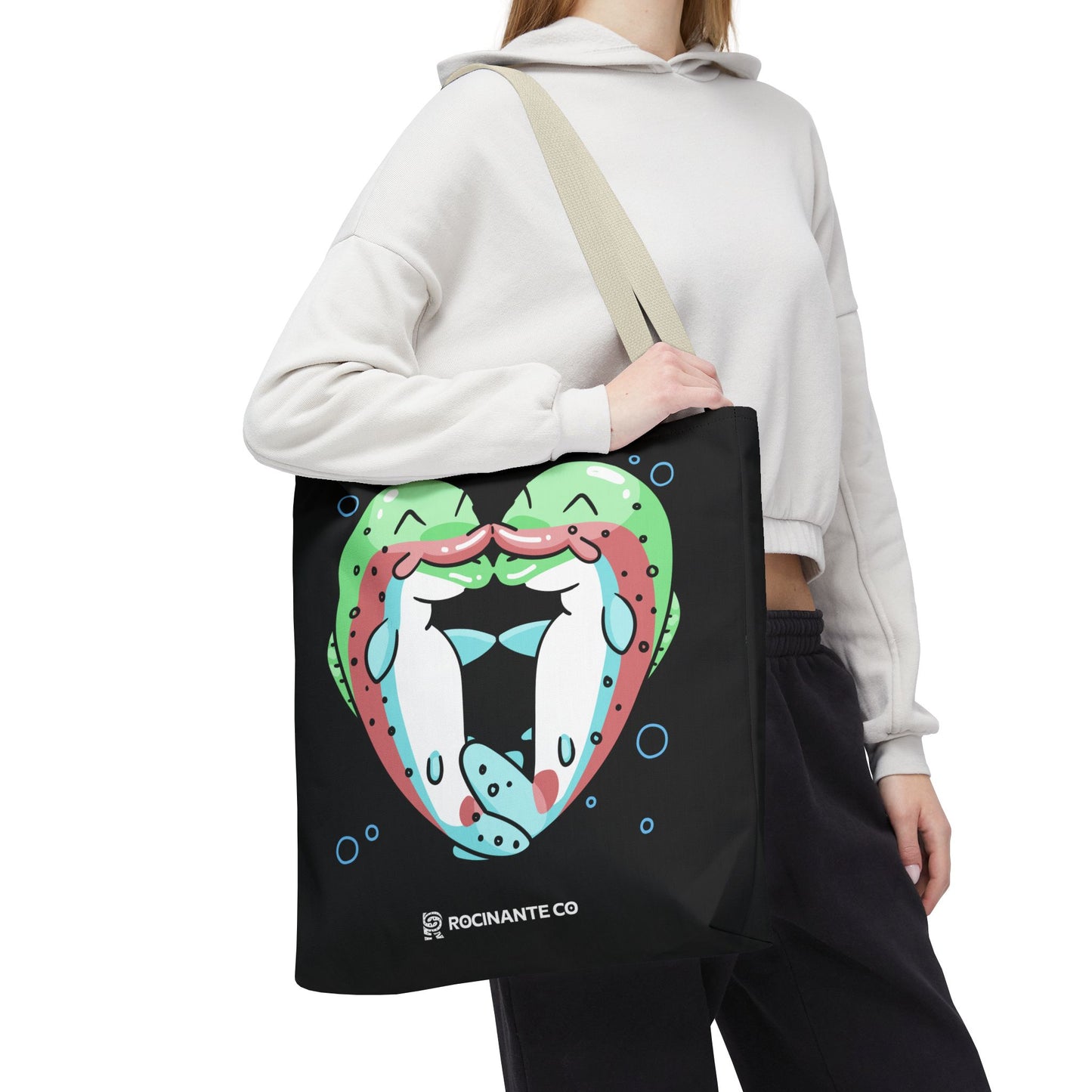 Trout Heart Tote Bag Black – Eco-Friendly Reusable Grocery Shopper, Stylish Canvas Bag for Fishing Lovers & Outdoor Adventures