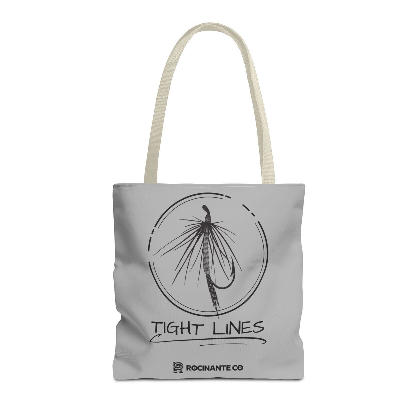 Tight Lines Tote Bag Grey - Durable Fishing Gift, Canvas Beach, Reusable Market Shopping Bag, Casual Everyday Carry Tote