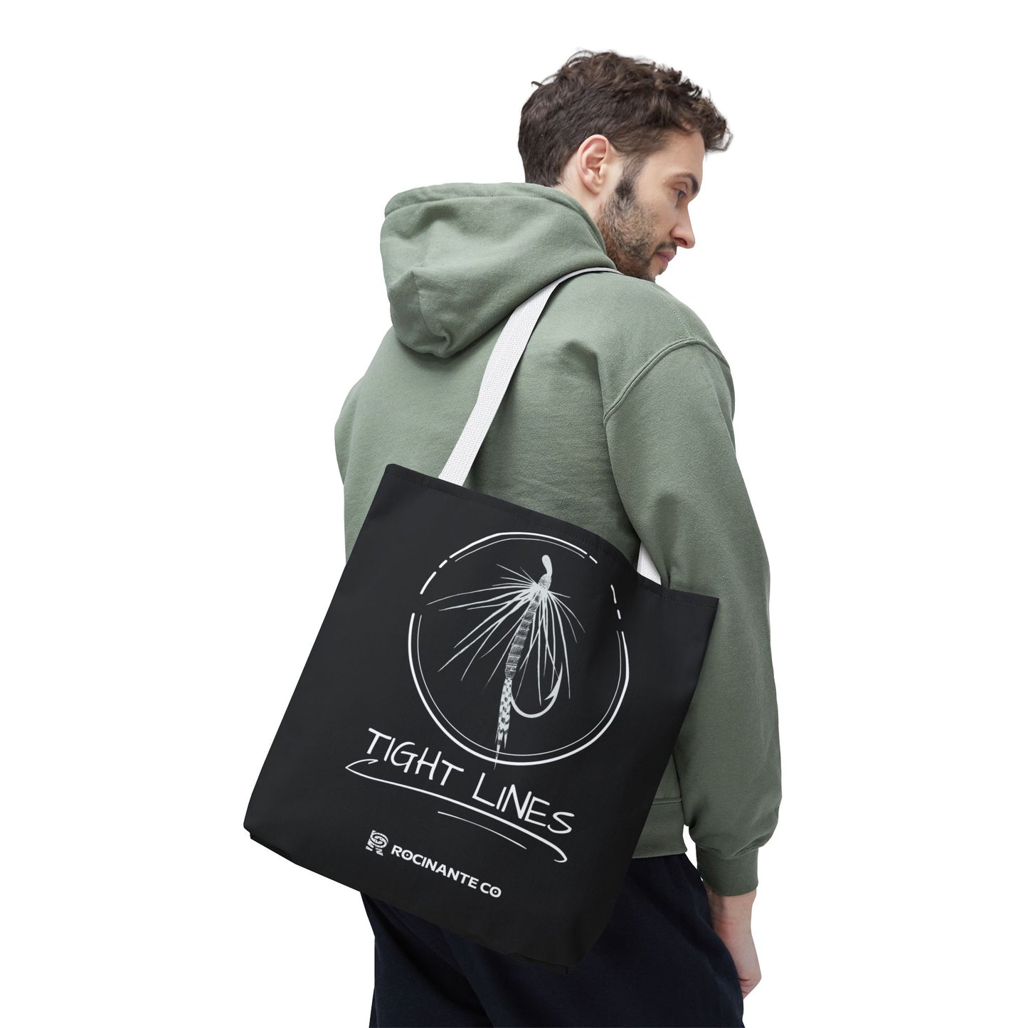 Tight Lines Tote Bag Black, Durable Fishing Tote with Spacious Design & Comfortable Handles for Outdoor Adventures