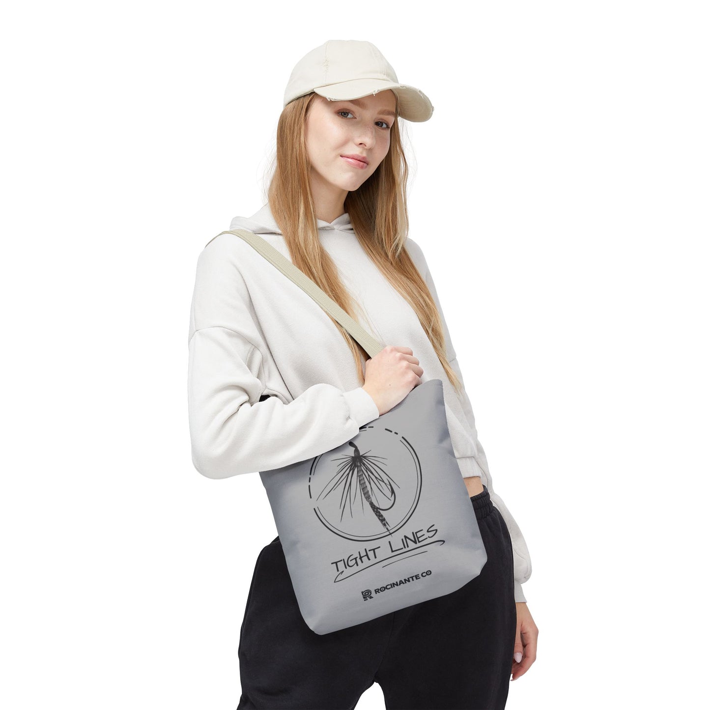 Tight Lines Tote Bag Grey - Durable Fishing Gift, Canvas Beach, Reusable Market Shopping Bag, Casual Everyday Carry Tote