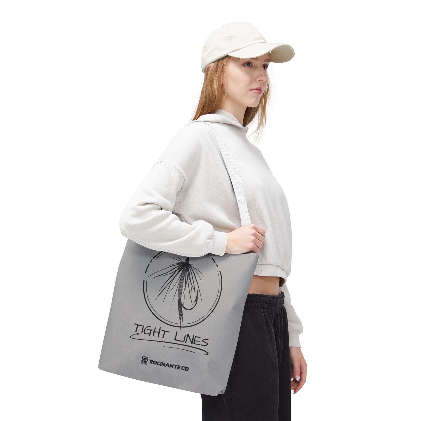 Tight Lines Tote Bag Grey - Durable Fishing Gift, Canvas Beach, Reusable Market Shopping Bag, Casual Everyday Carry Tote