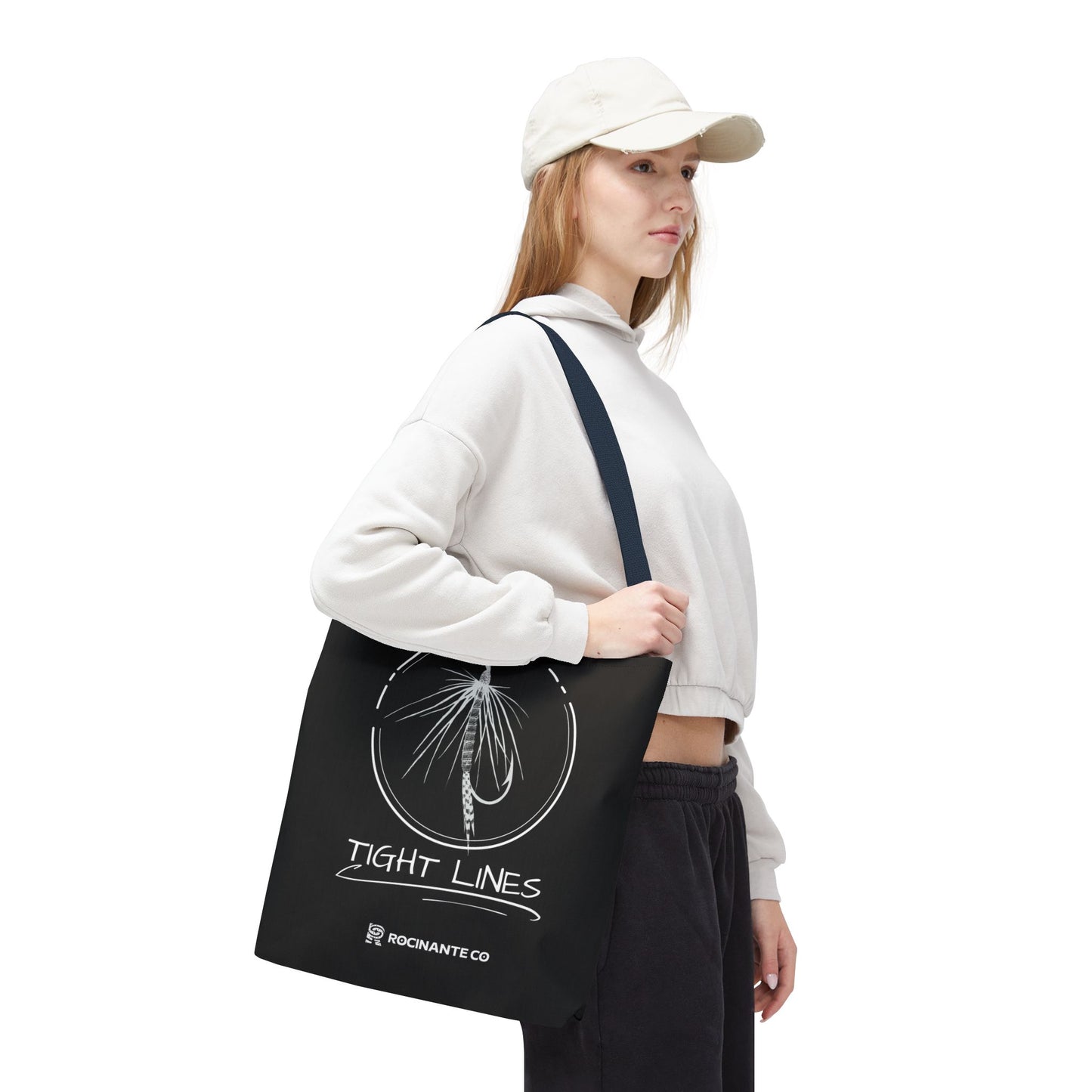 Tight Lines Tote Bag Black, Durable Fishing Tote with Spacious Design & Comfortable Handles for Outdoor Adventures