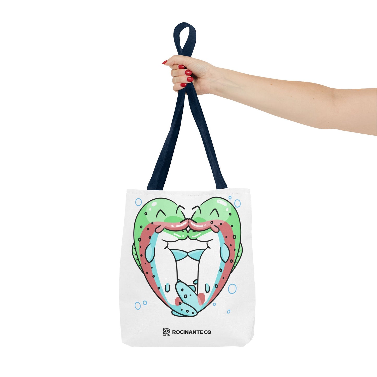 Trout Heart Tote Bag White, Cute Fish Illustration Canvas Shopper, Eco-Friendly Reusable Grocery Bag, Stylish Everyday Carry-All