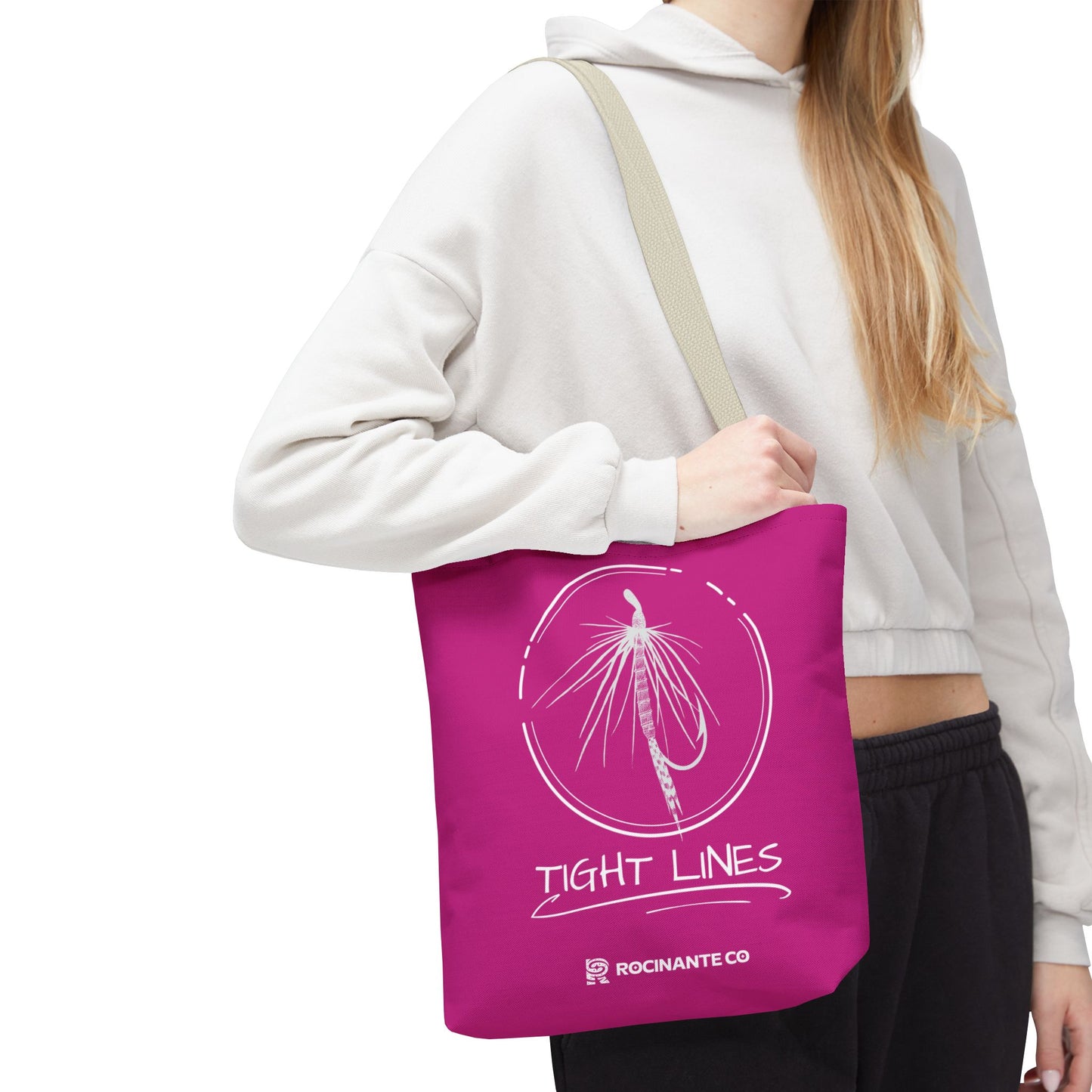 Pink Tight Lines Tote Bag, Fishing Canvas Tote Lightweight Durable Beach Market Bag