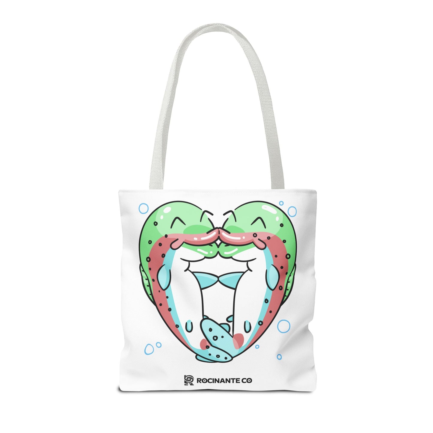 Trout Heart Tote Bag White, Cute Fish Illustration Canvas Shopper, Eco-Friendly Reusable Grocery Bag, Stylish Everyday Carry-All