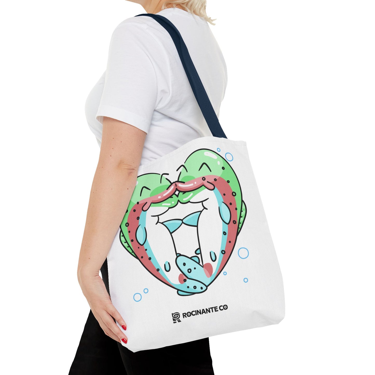 Trout Heart Tote Bag White, Cute Fish Illustration Canvas Shopper, Eco-Friendly Reusable Grocery Bag, Stylish Everyday Carry-All