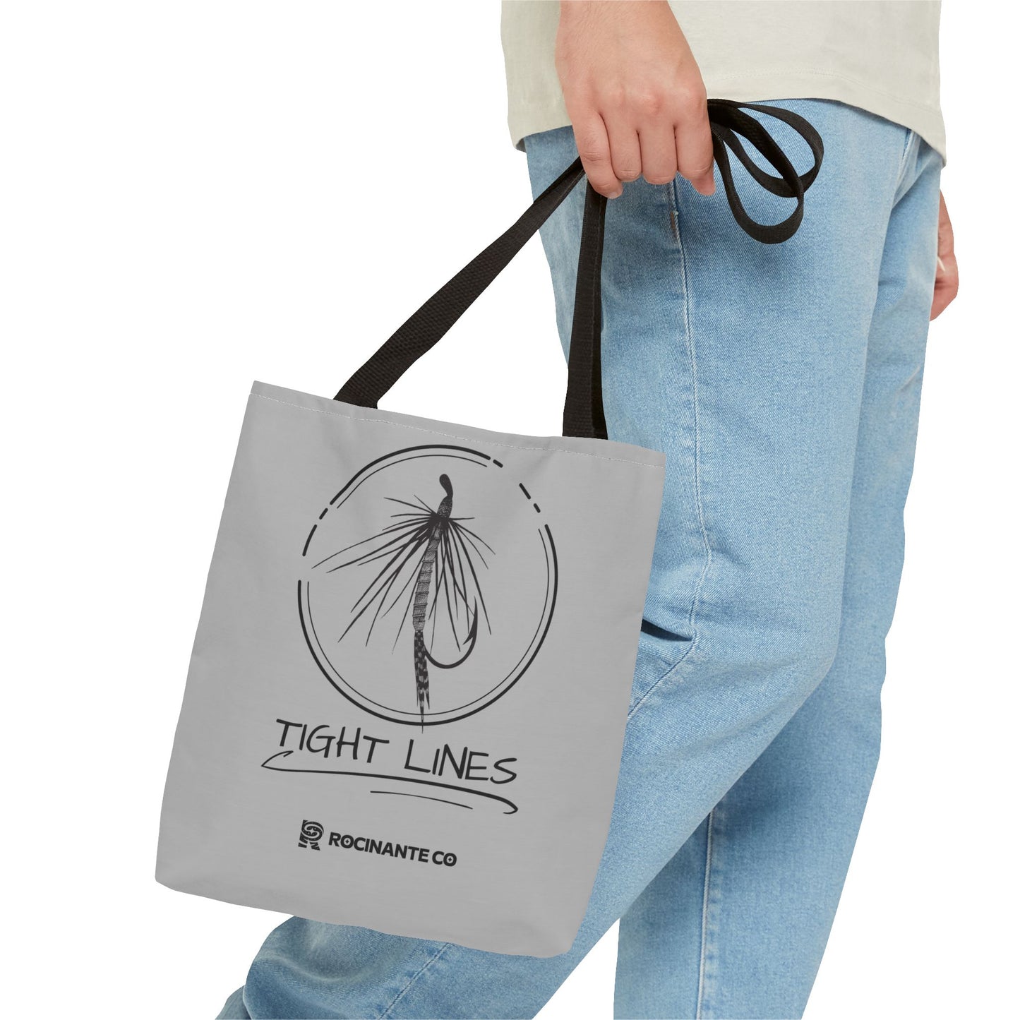 Tight Lines Tote Bag Grey - Durable Fishing Gift, Canvas Beach, Reusable Market Shopping Bag, Casual Everyday Carry Tote