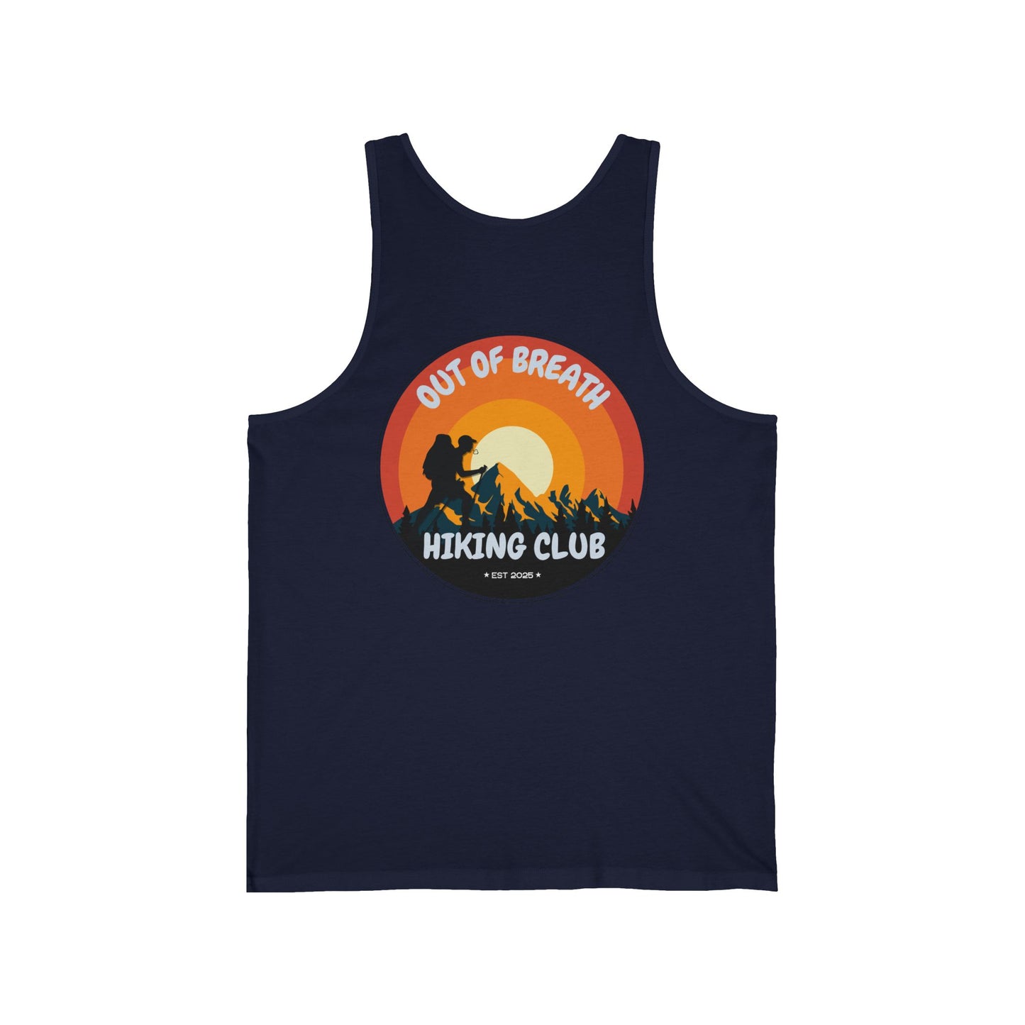 Out of Breath Hiking Club Unisex Jersey Tank | Outdoor Adventure Apparel, Gift for Hikers, Summer Workout Shirt, Nature Lover
