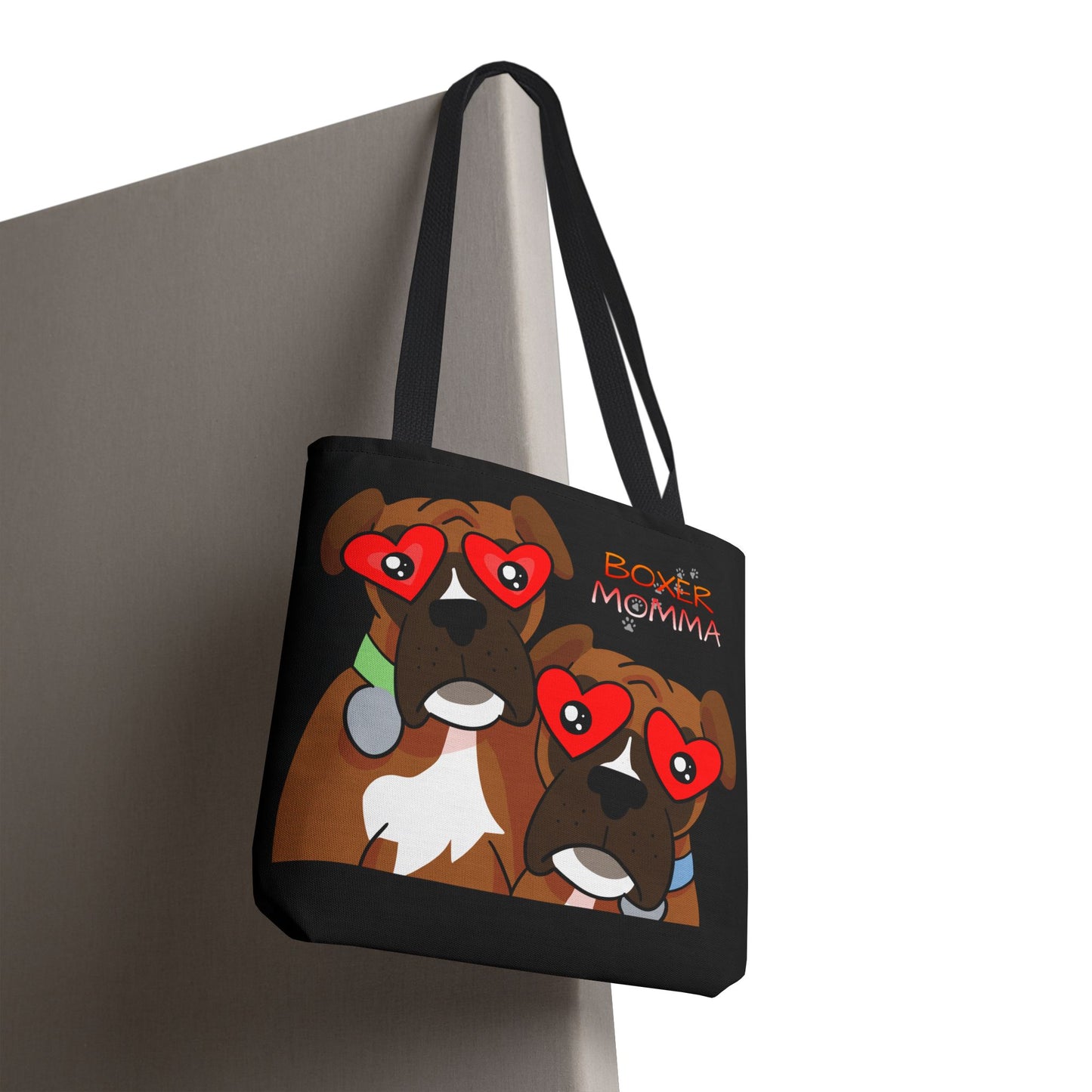 Boxer Momma Tote Bag Black - Durable Canvas Shoulder Bag for Dog Lovers, Spacious Everyday Carry, Pet Mom Gift