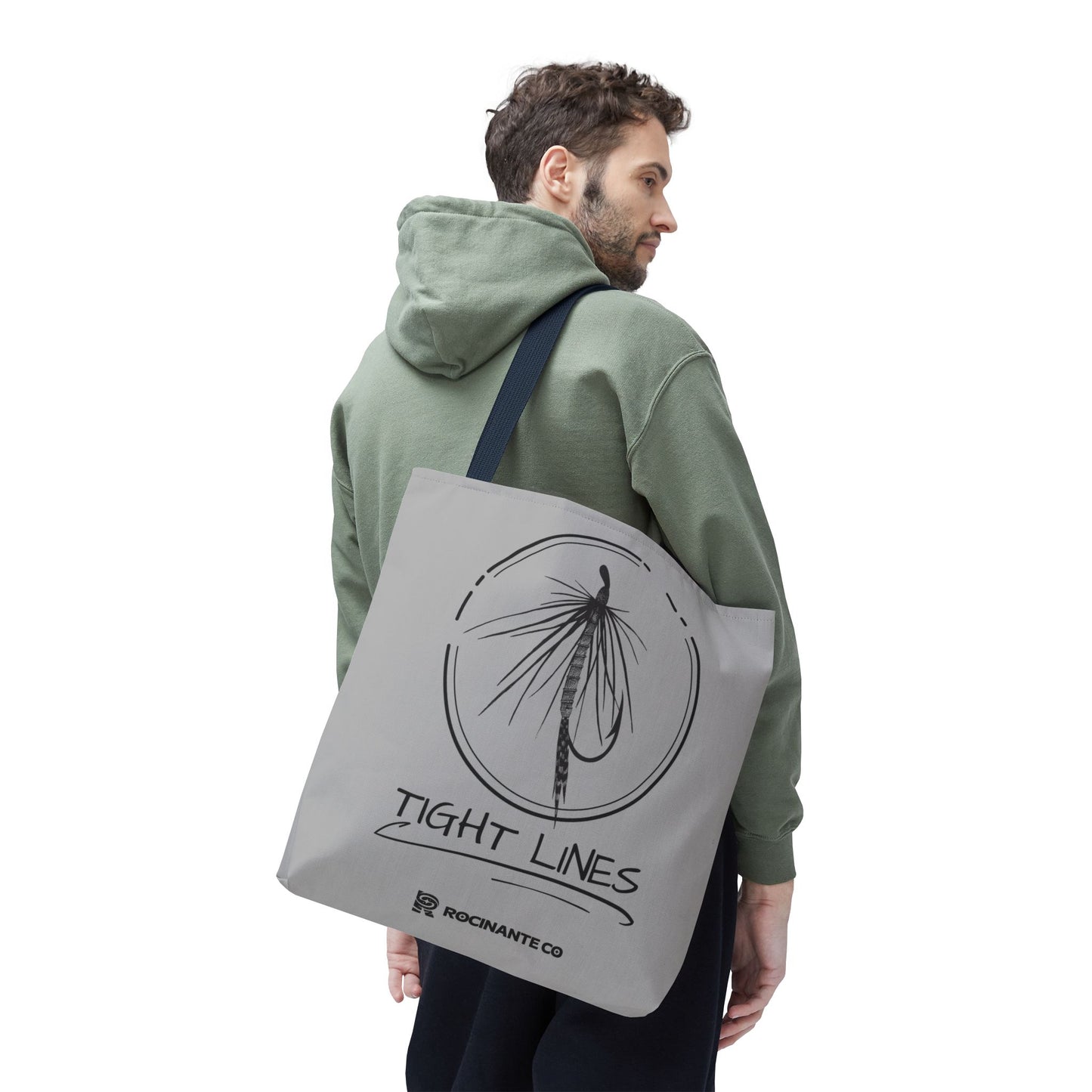 Tight Lines Tote Bag Grey - Durable Fishing Gift, Canvas Beach, Reusable Market Shopping Bag, Casual Everyday Carry Tote