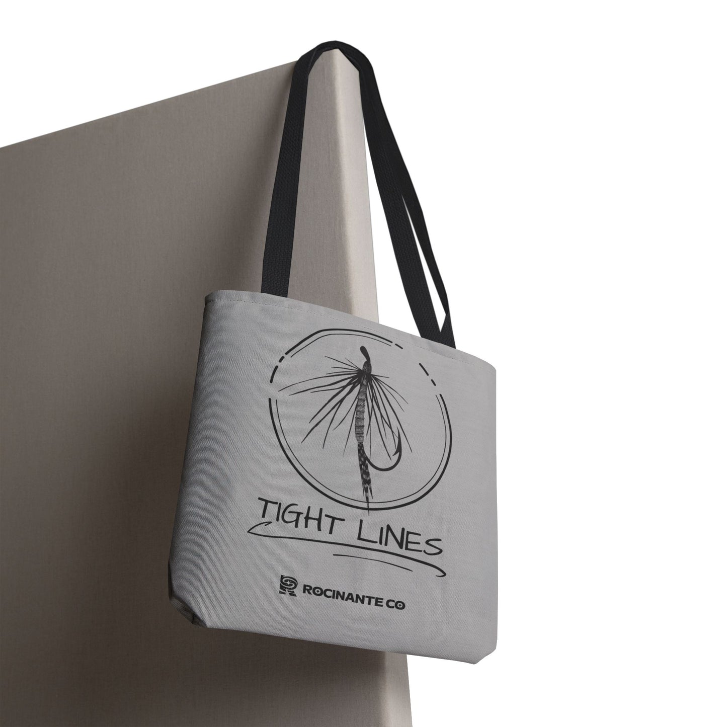 Tight Lines Tote Bag Grey - Durable Fishing Gift, Canvas Beach, Reusable Market Shopping Bag, Casual Everyday Carry Tote