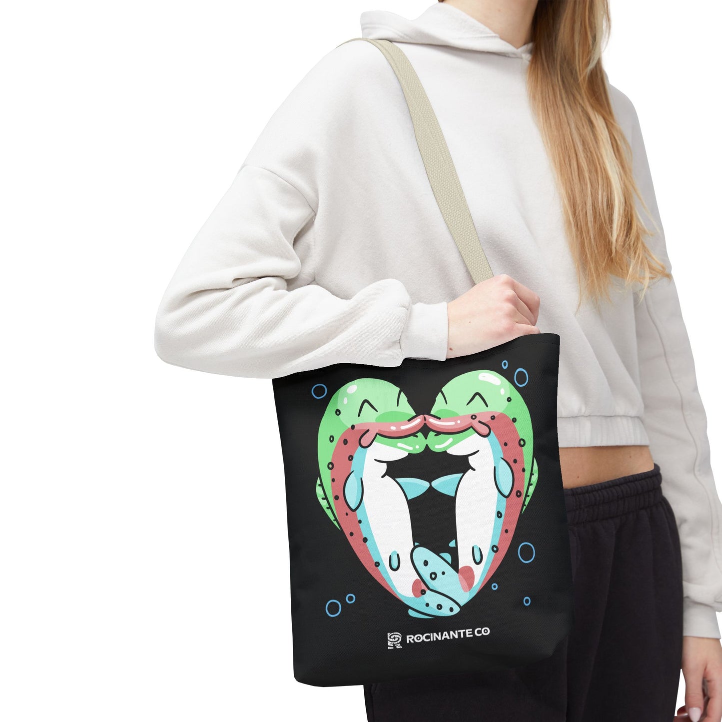 Trout Heart Tote Bag Black – Eco-Friendly Reusable Grocery Shopper, Stylish Canvas Bag for Fishing Lovers & Outdoor Adventures
