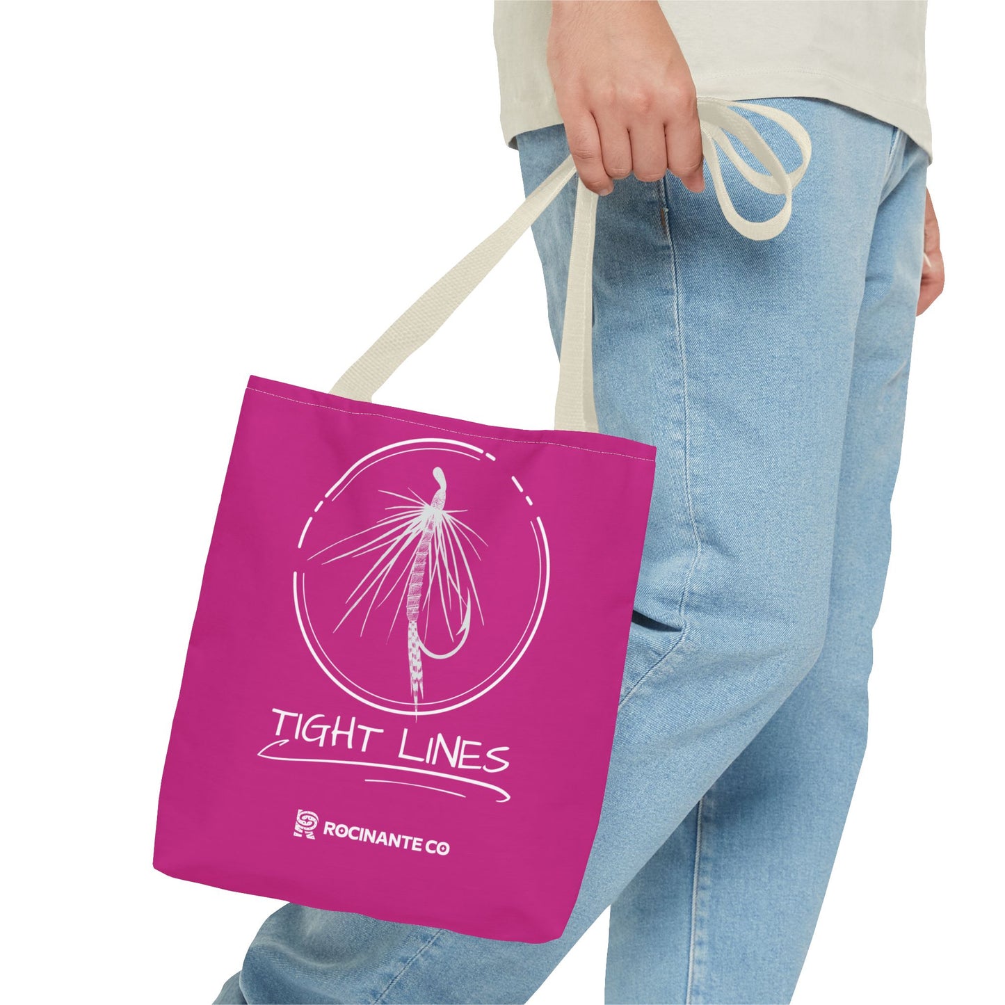 Pink Tight Lines Tote Bag, Fishing Canvas Tote Lightweight Durable Beach Market Bag