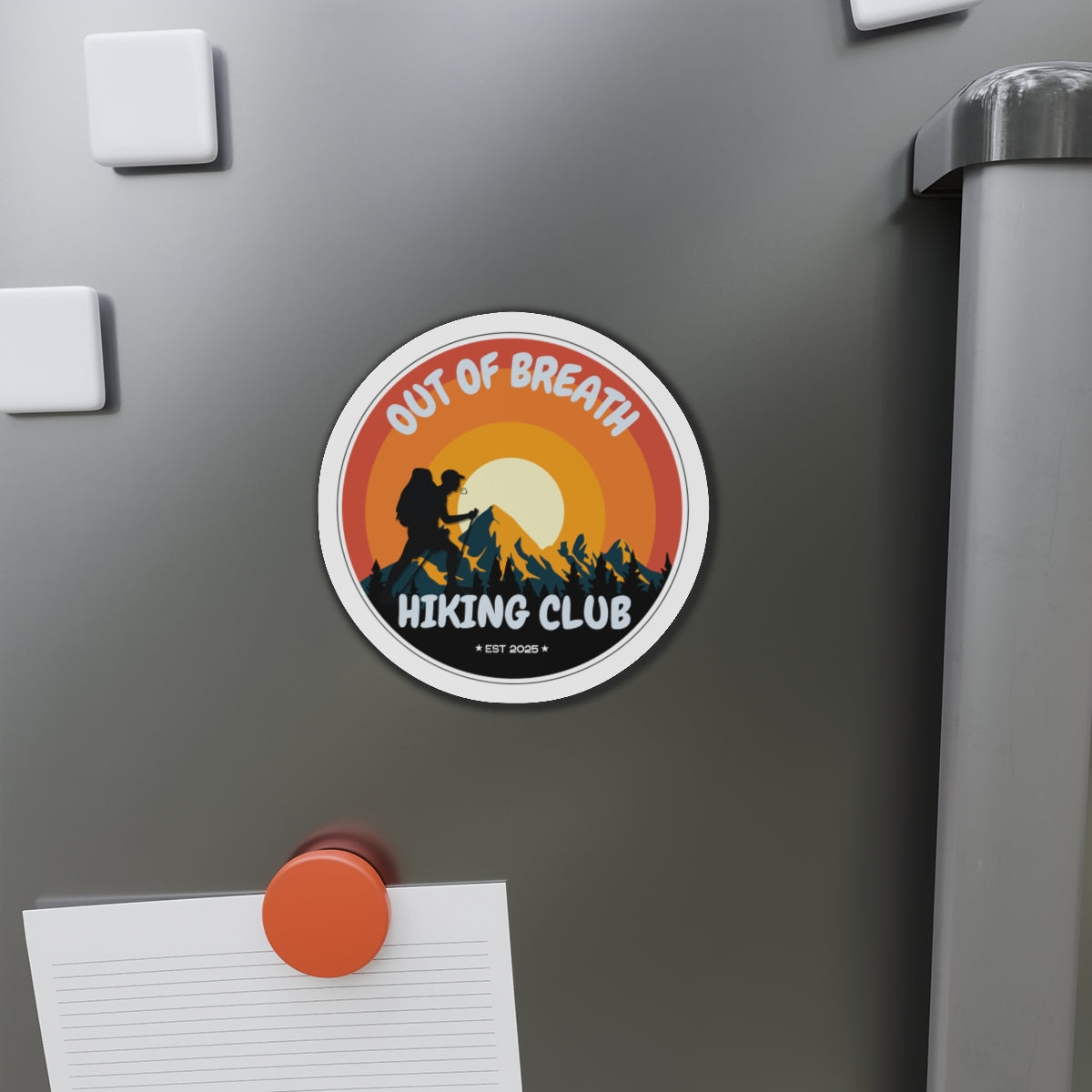Out of Breath Hiking Club Die-Cut Magnet | Outdoor Adventure | Perfect Gift for Hikers, Nature Lovers, Campers