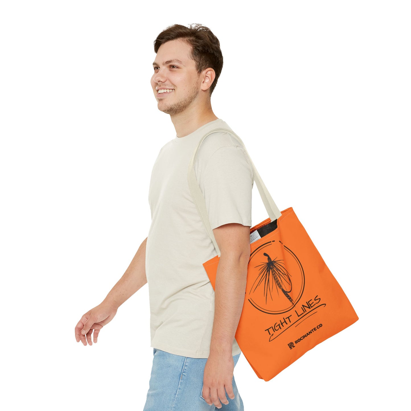 Tight Lines Tote Bag Orange, Durable Canvas Fishing, Beach, Market, Lightweight Reusable Grocery Bag, Outdoor Adventure Gift