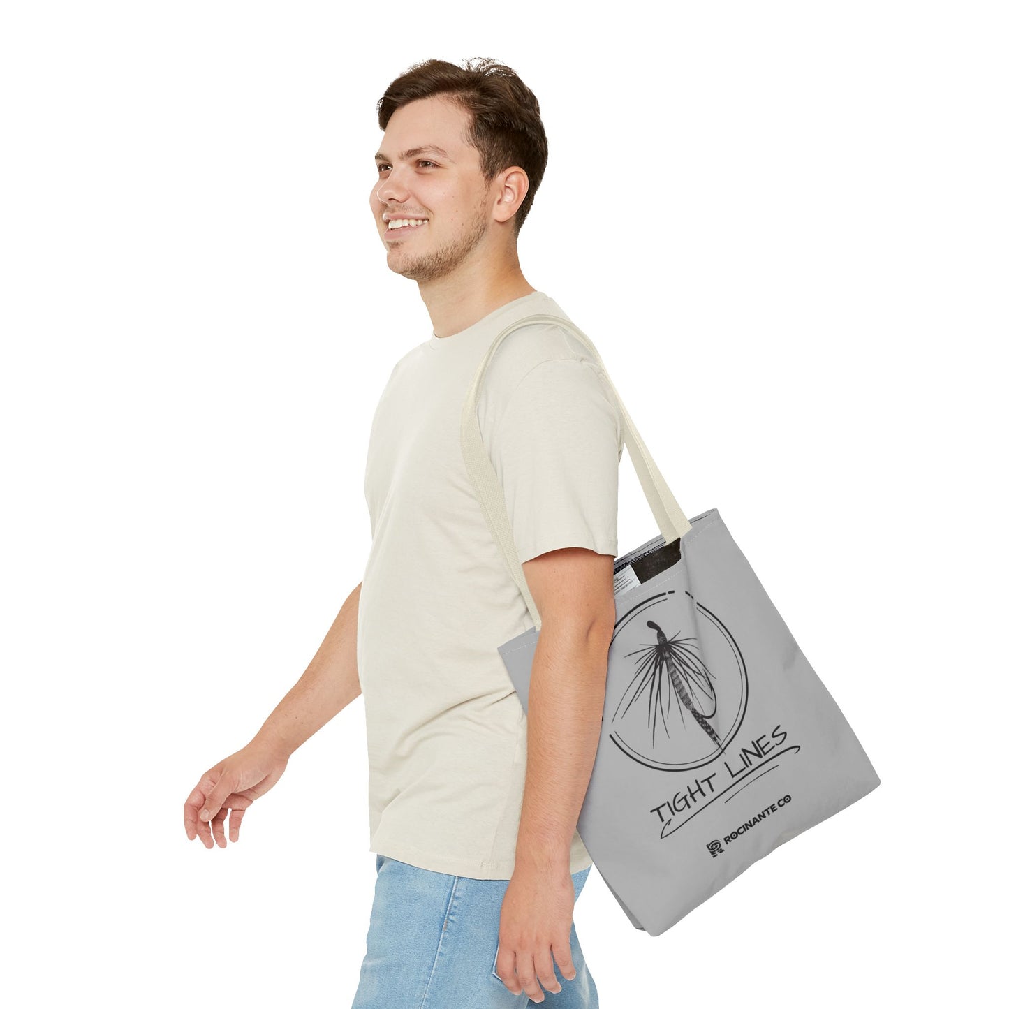 Tight Lines Tote Bag Grey - Durable Fishing Gift, Canvas Beach, Reusable Market Shopping Bag, Casual Everyday Carry Tote