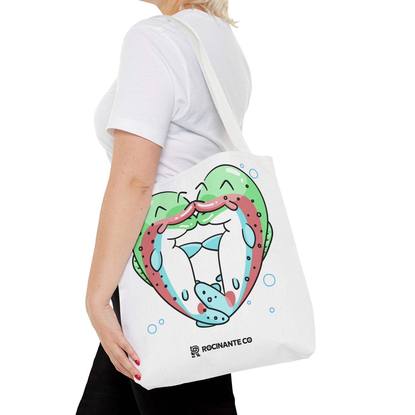 Trout Heart Tote Bag White, Cute Fish Illustration Canvas Shopper, Eco-Friendly Reusable Grocery Bag, Stylish Everyday Carry-All