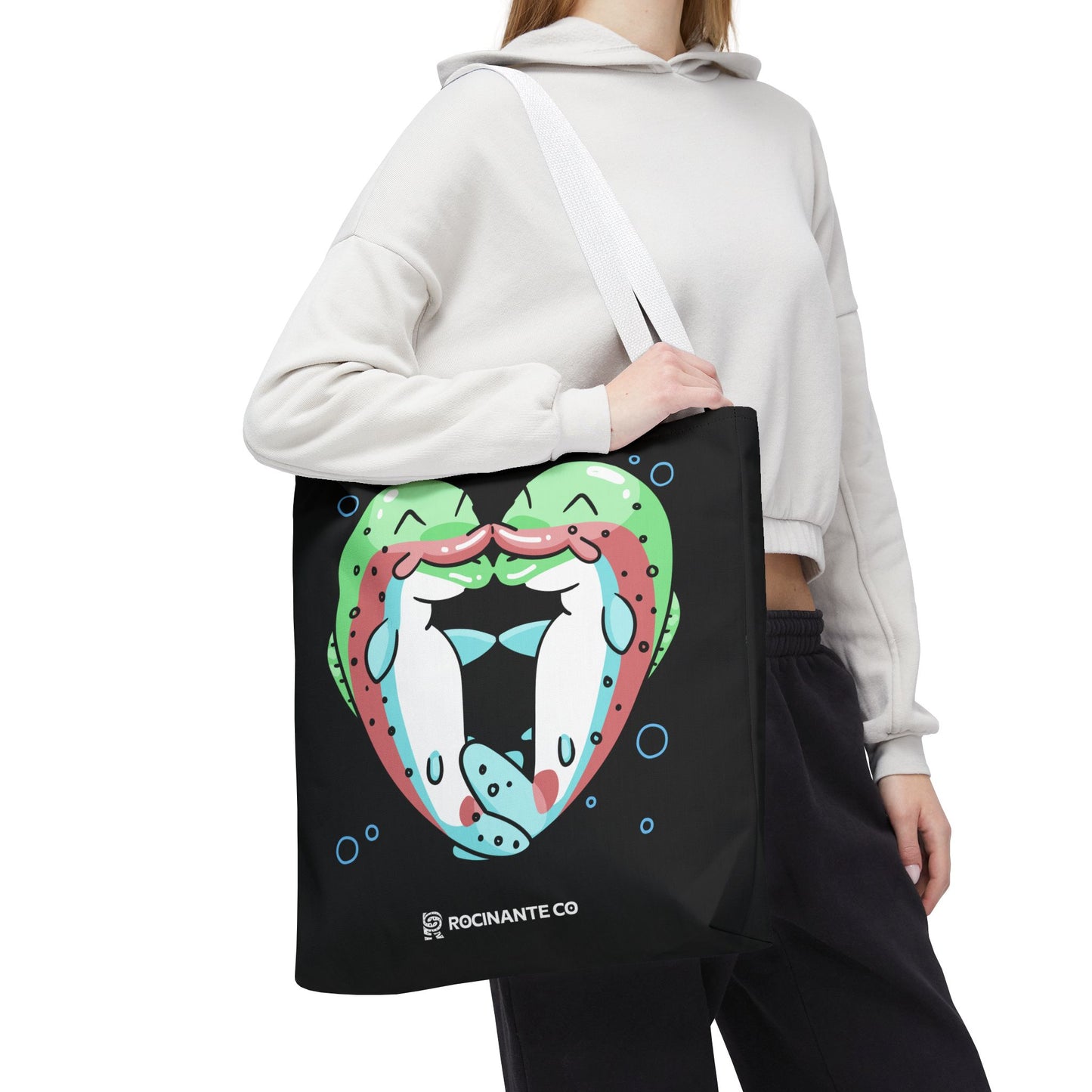 Trout Heart Tote Bag Black – Eco-Friendly Reusable Grocery Shopper, Stylish Canvas Bag for Fishing Lovers & Outdoor Adventures