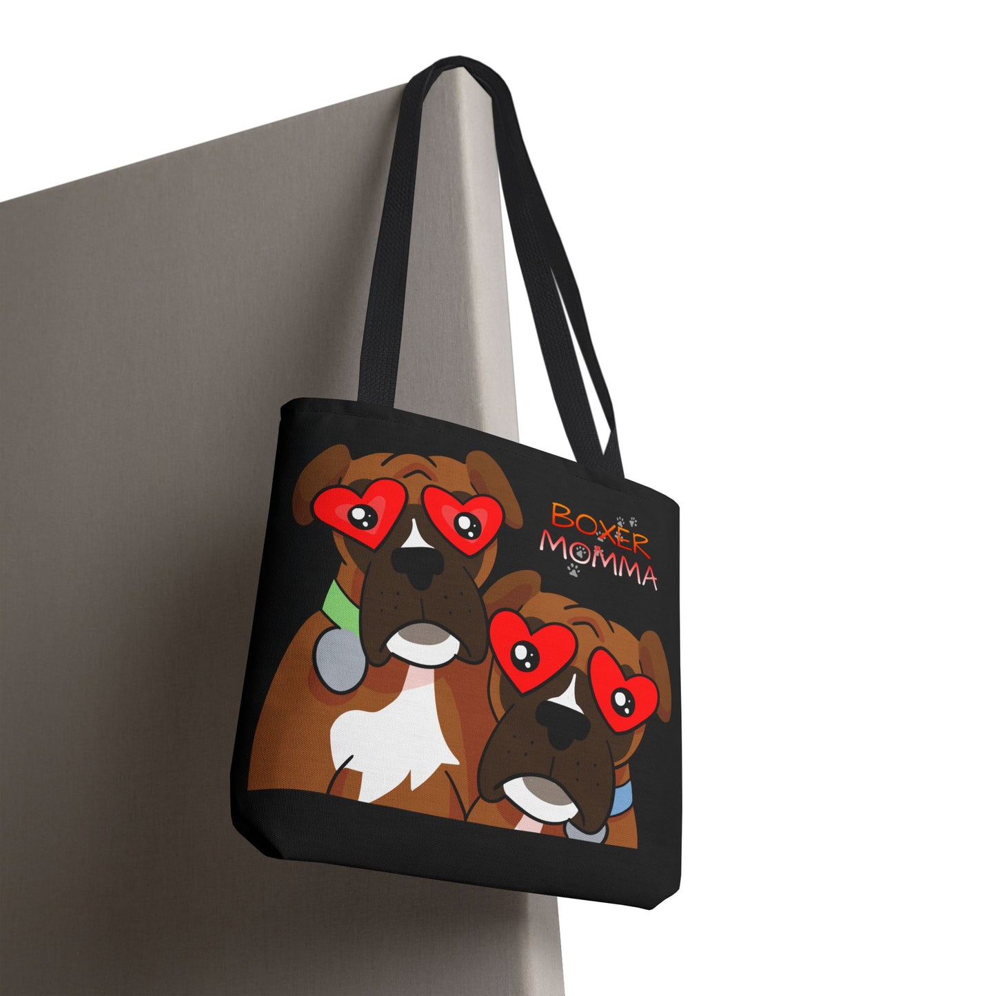 Boxer Momma Tote Bag Black - Durable Canvas Shoulder Bag for Dog Lovers, Spacious Everyday Carry, Pet Mom Gift