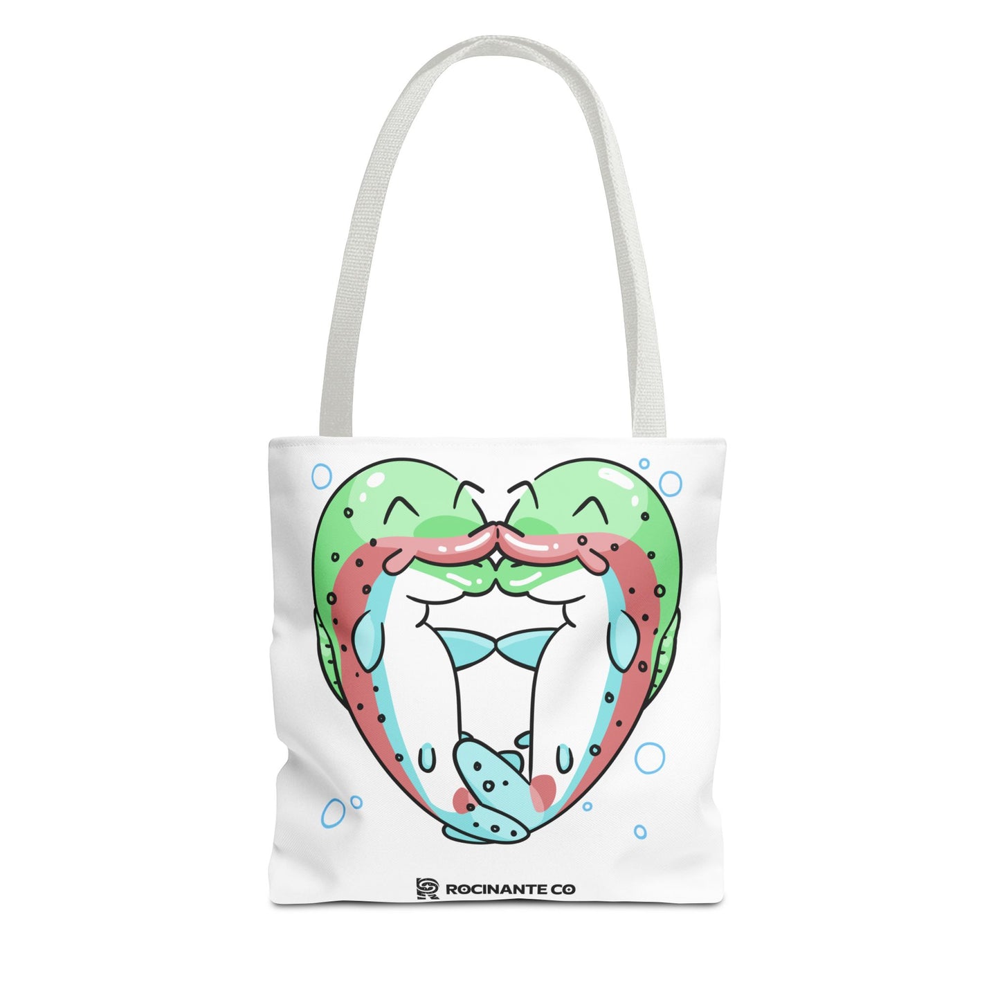 Trout Heart Tote Bag White, Cute Fish Illustration Canvas Shopper, Eco-Friendly Reusable Grocery Bag, Stylish Everyday Carry-All