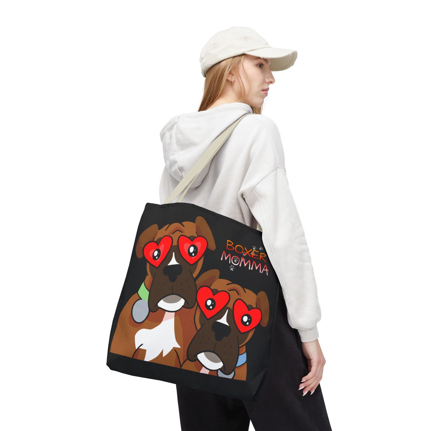 Boxer Momma Tote Bag Black - Durable Canvas Shoulder Bag for Dog Lovers, Spacious Everyday Carry, Pet Mom Gift