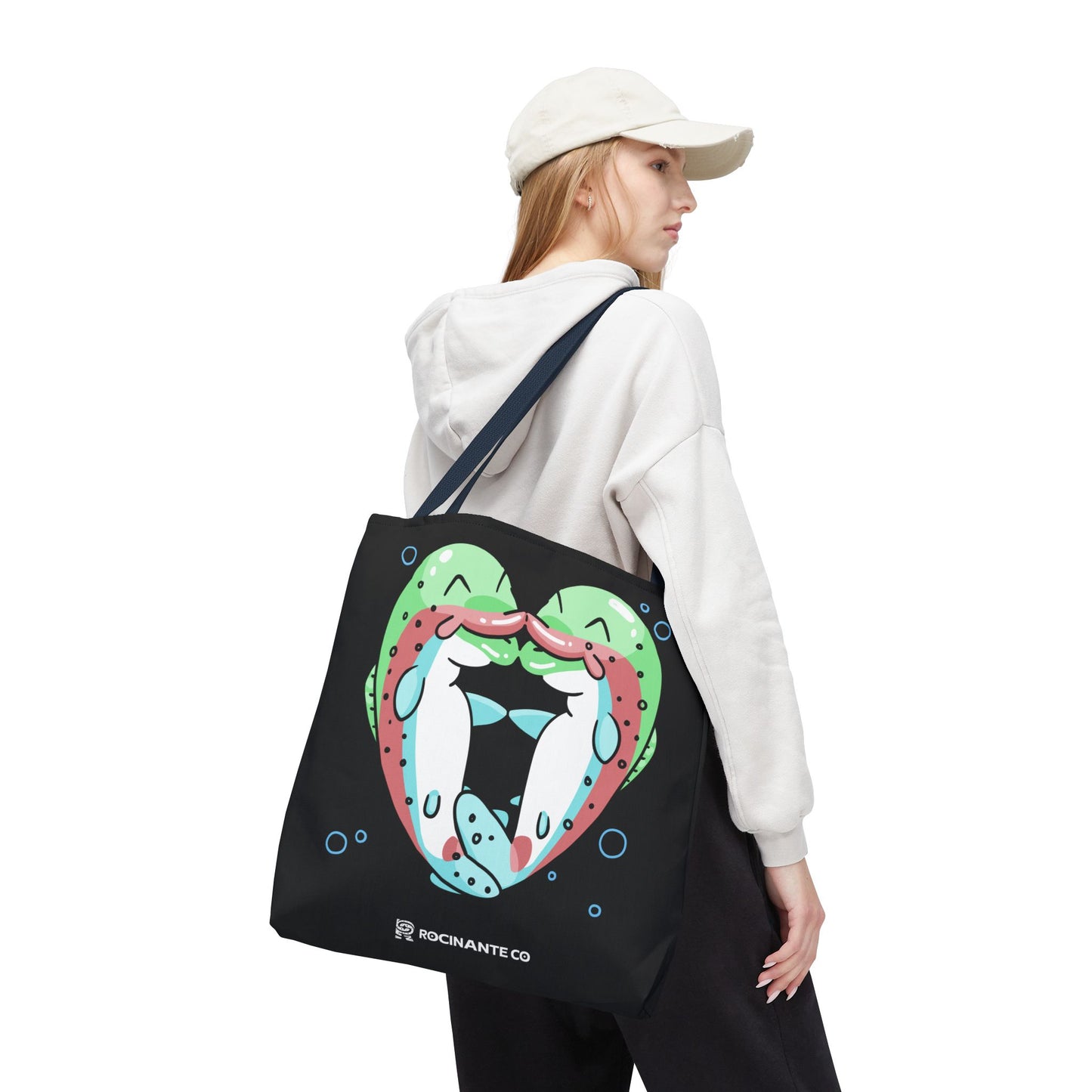 Trout Heart Tote Bag Black – Eco-Friendly Reusable Grocery Shopper, Stylish Canvas Bag for Fishing Lovers & Outdoor Adventures
