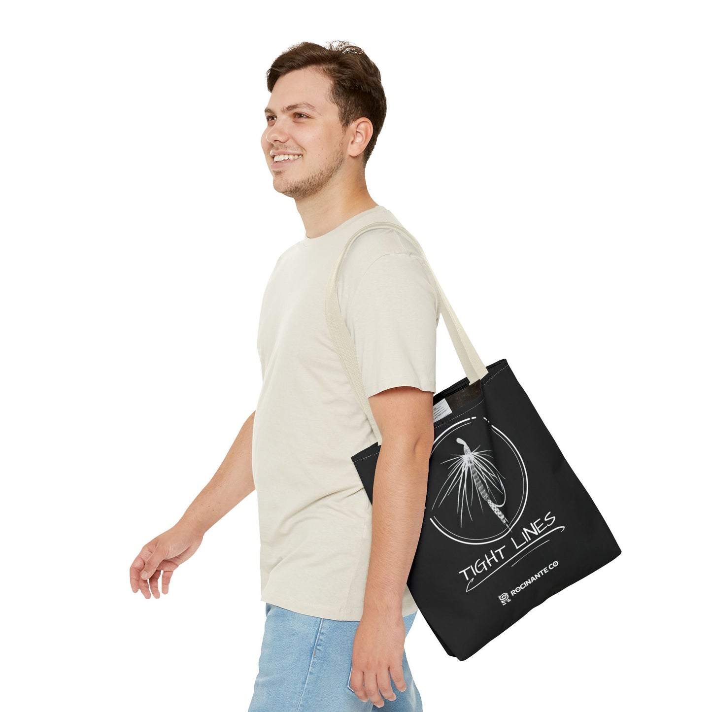 Tight Lines Tote Bag Black, Durable Fishing Tote with Spacious Design & Comfortable Handles for Outdoor Adventures