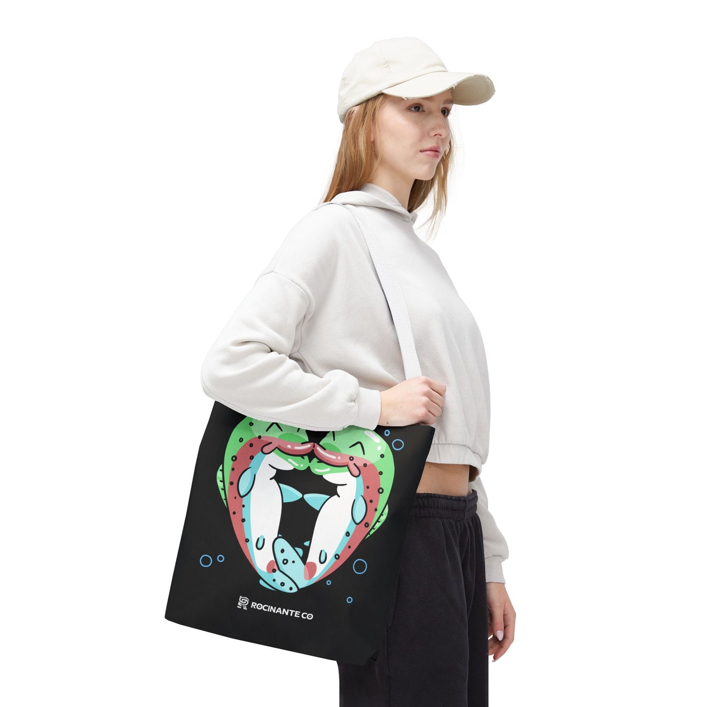 Trout Heart Tote Bag Black – Eco-Friendly Reusable Grocery Shopper, Stylish Canvas Bag for Fishing Lovers & Outdoor Adventures