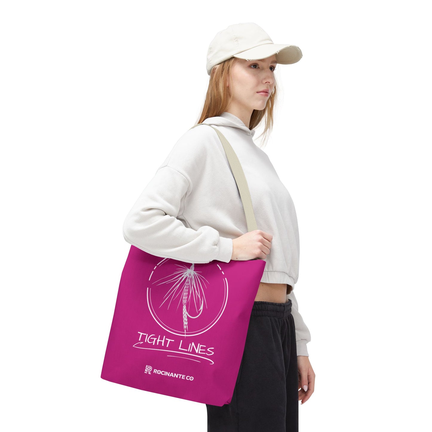 Pink Tight Lines Tote Bag, Fishing Canvas Tote Lightweight Durable Beach Market Bag