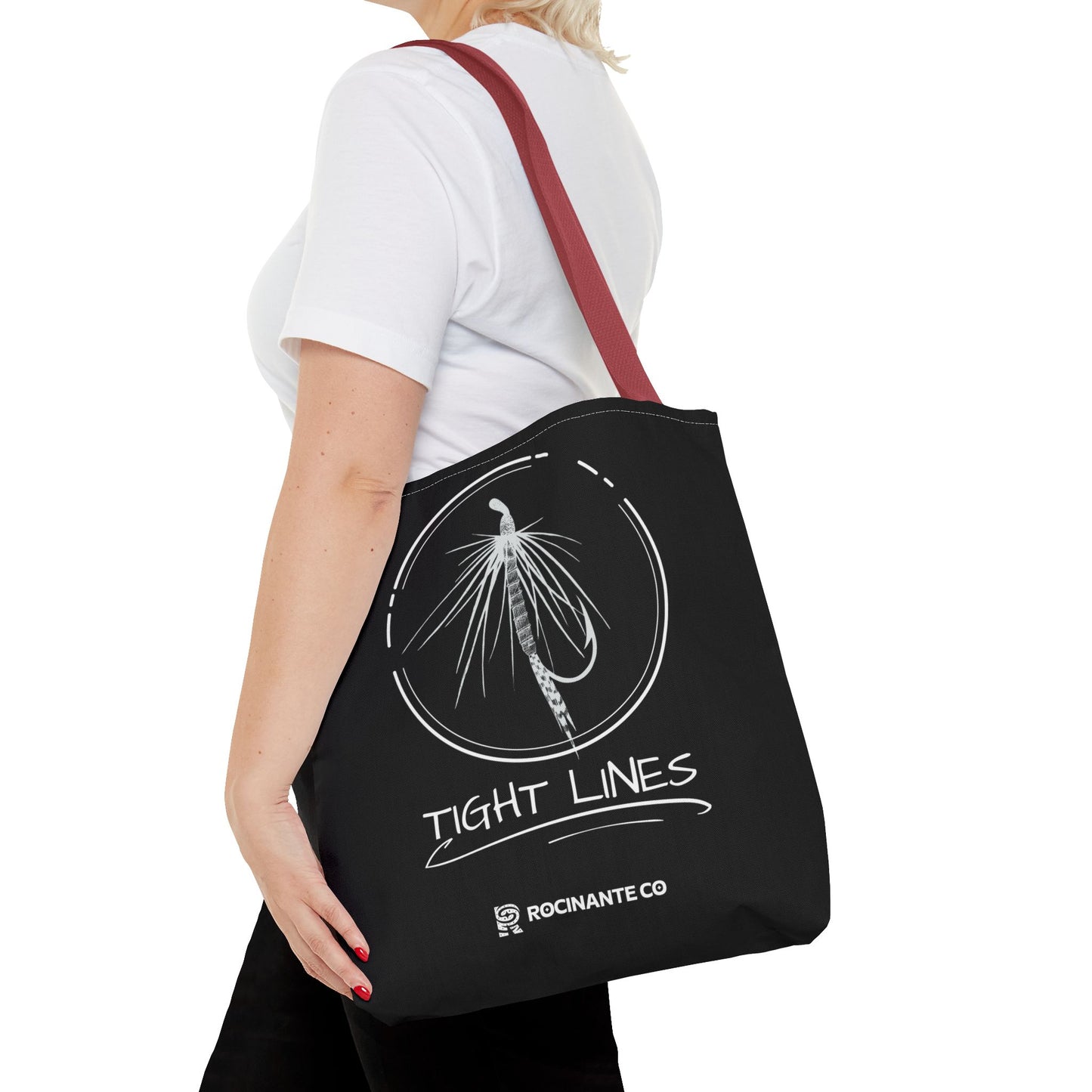 Tight Lines Tote Bag Black, Durable Fishing Tote with Spacious Design & Comfortable Handles for Outdoor Adventures