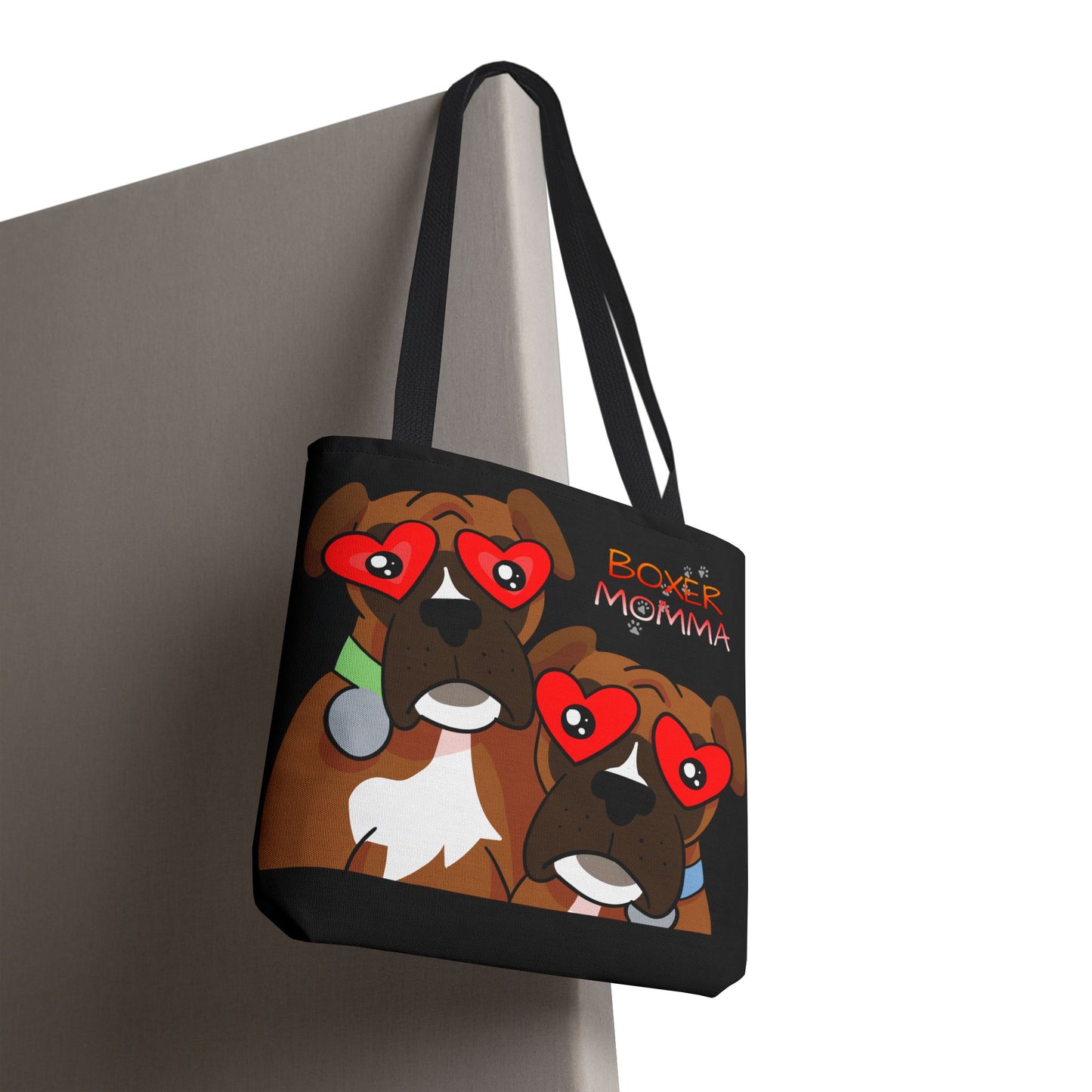 Boxer Momma Tote Bag Black - Durable Canvas Shoulder Bag for Dog Lovers, Spacious Everyday Carry, Pet Mom Gift