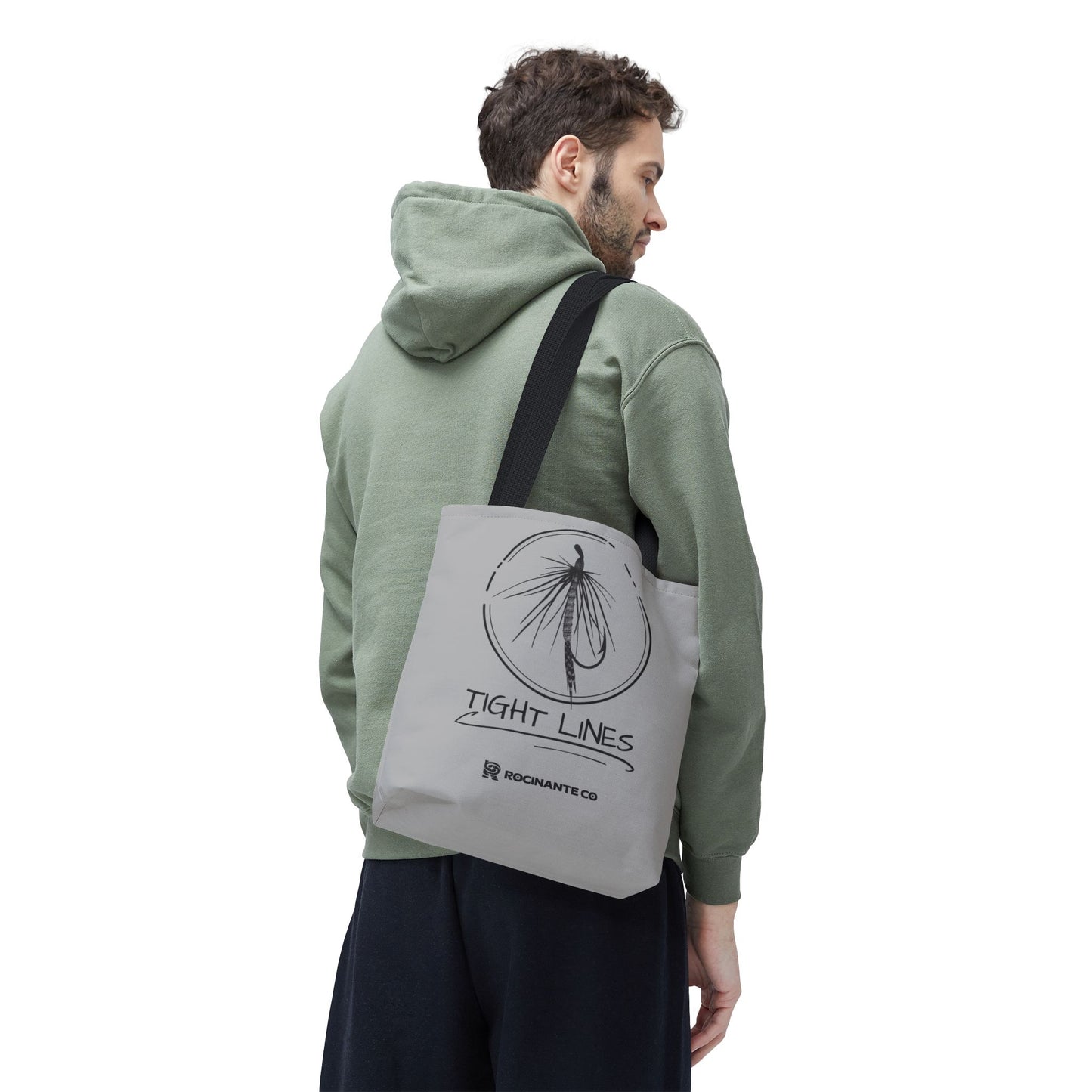 Tight Lines Tote Bag Grey - Durable Fishing Gift, Canvas Beach, Reusable Market Shopping Bag, Casual Everyday Carry Tote