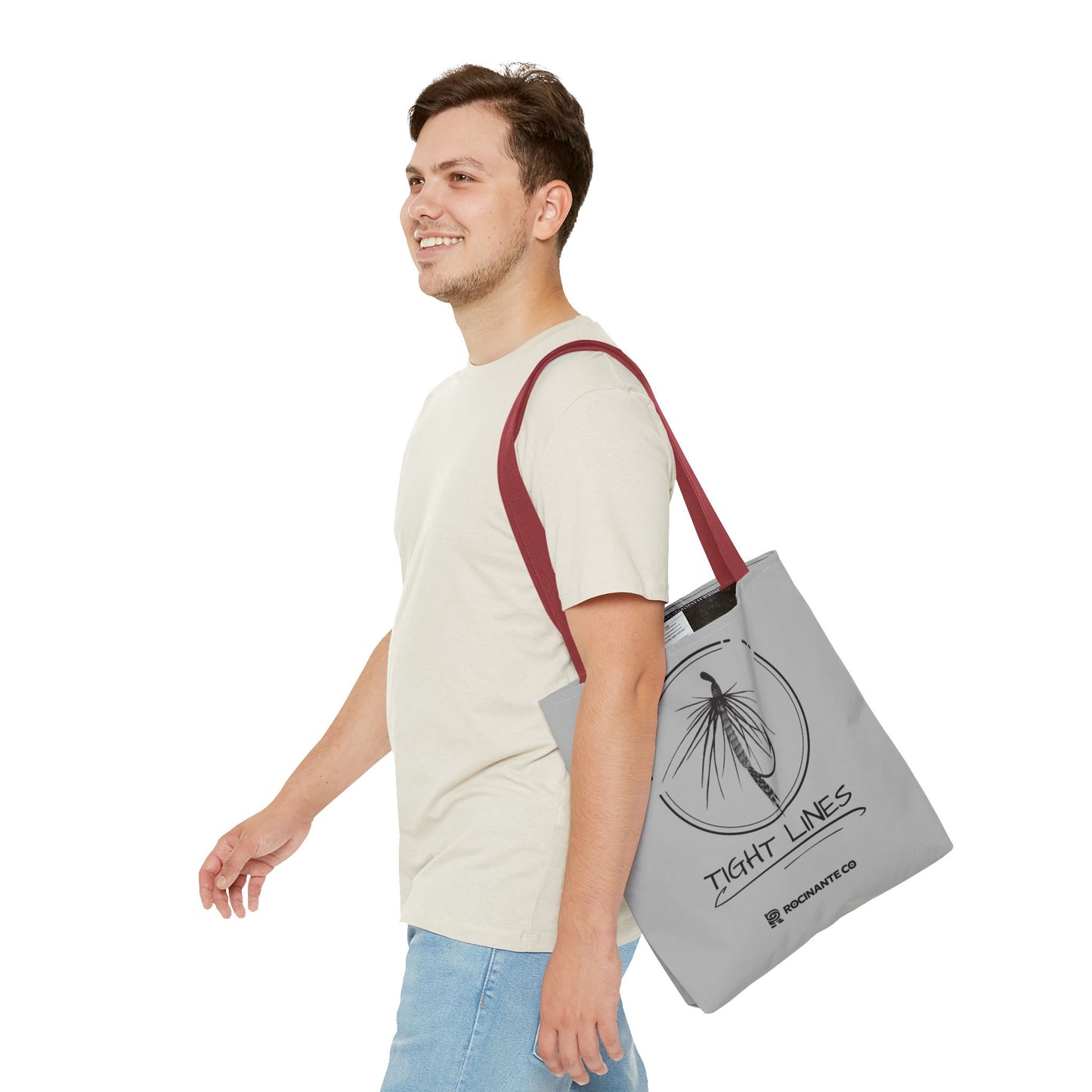 Tight Lines Tote Bag Grey - Durable Fishing Gift, Canvas Beach, Reusable Market Shopping Bag, Casual Everyday Carry Tote