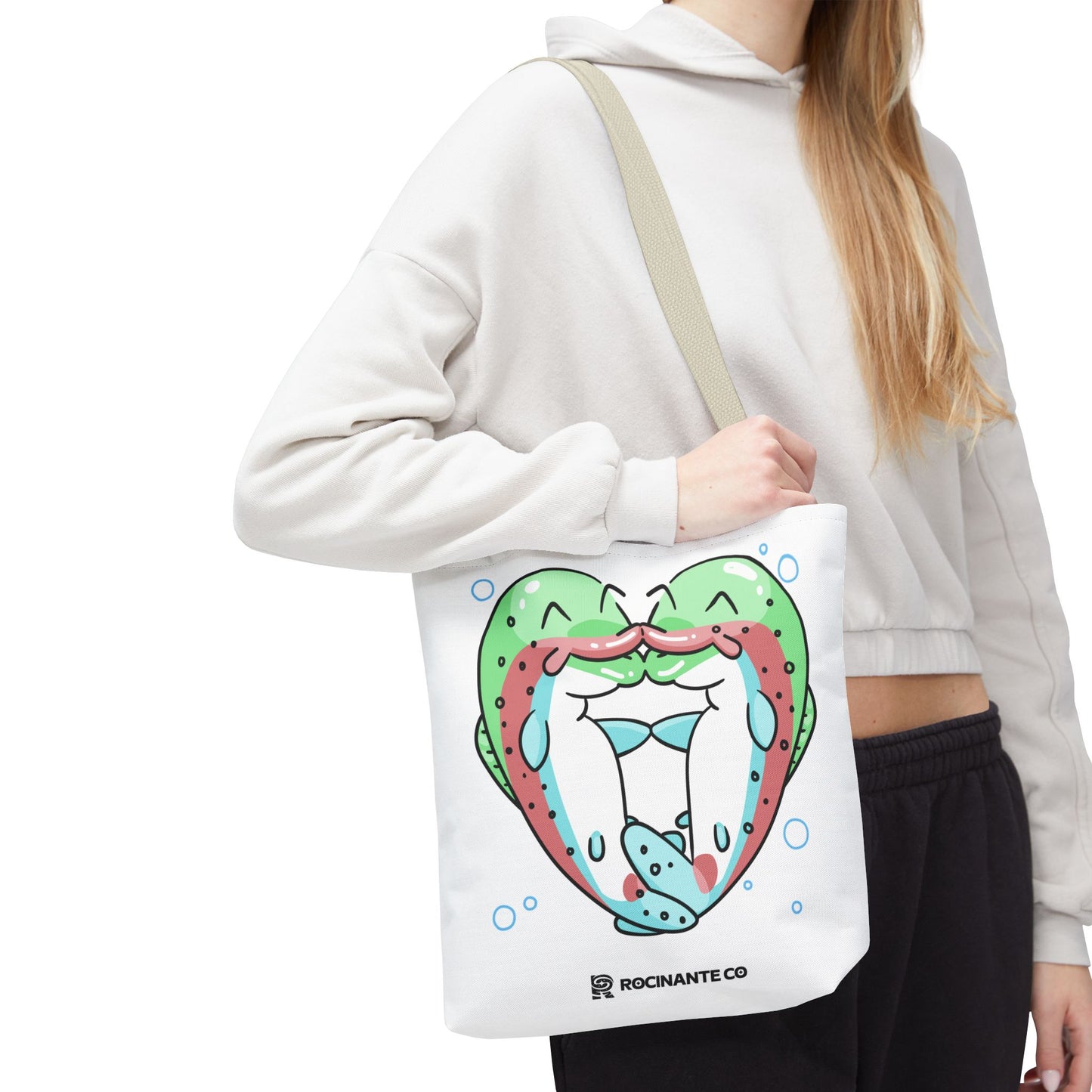 Trout Heart Tote Bag White, Cute Fish Illustration Canvas Shopper, Eco-Friendly Reusable Grocery Bag, Stylish Everyday Carry-All