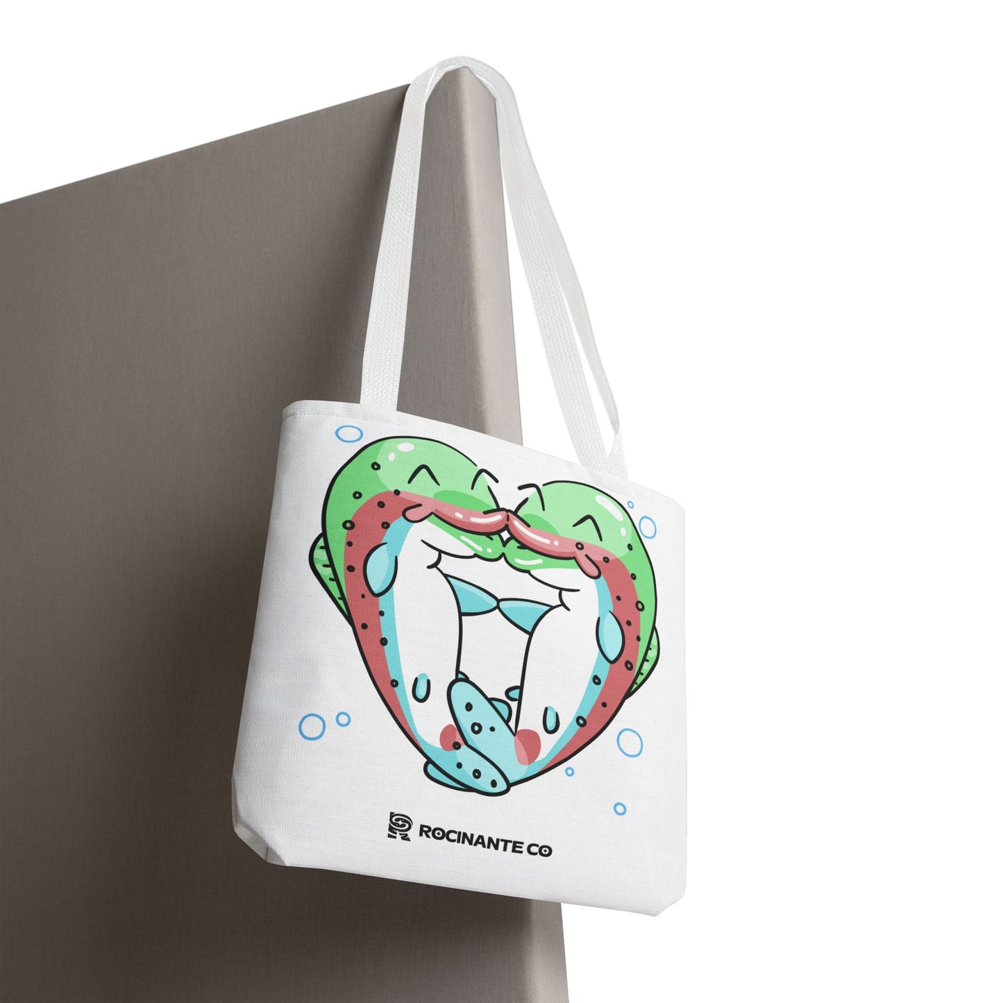 Trout Heart Tote Bag White, Cute Fish Illustration Canvas Shopper, Eco-Friendly Reusable Grocery Bag, Stylish Everyday Carry-All