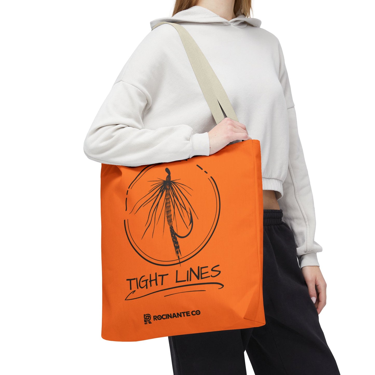 Tight Lines Tote Bag Orange, Durable Canvas Fishing, Beach, Market, Lightweight Reusable Grocery Bag, Outdoor Adventure Gift