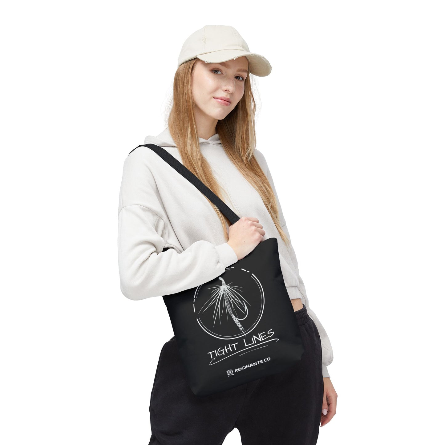 Tight Lines Tote Bag Black, Durable Fishing Tote with Spacious Design & Comfortable Handles for Outdoor Adventures