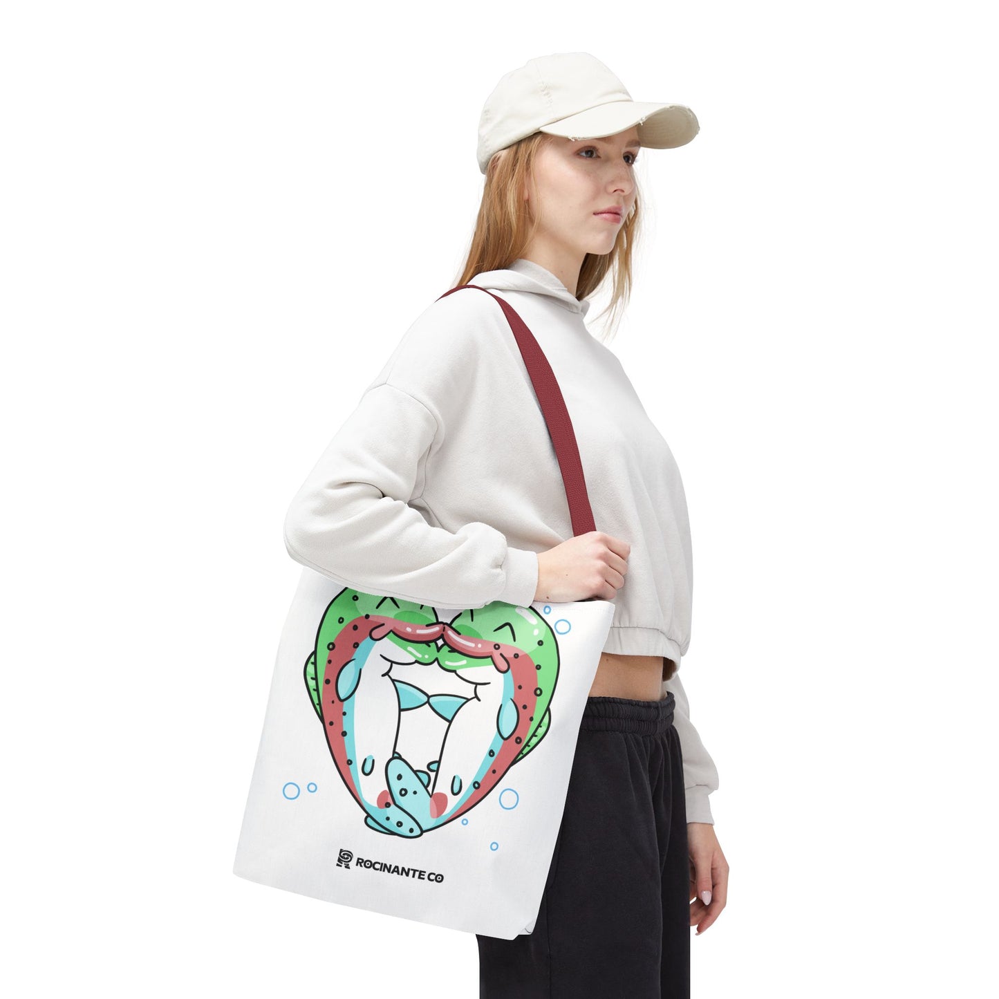 Trout Heart Tote Bag White, Cute Fish Illustration Canvas Shopper, Eco-Friendly Reusable Grocery Bag, Stylish Everyday Carry-All