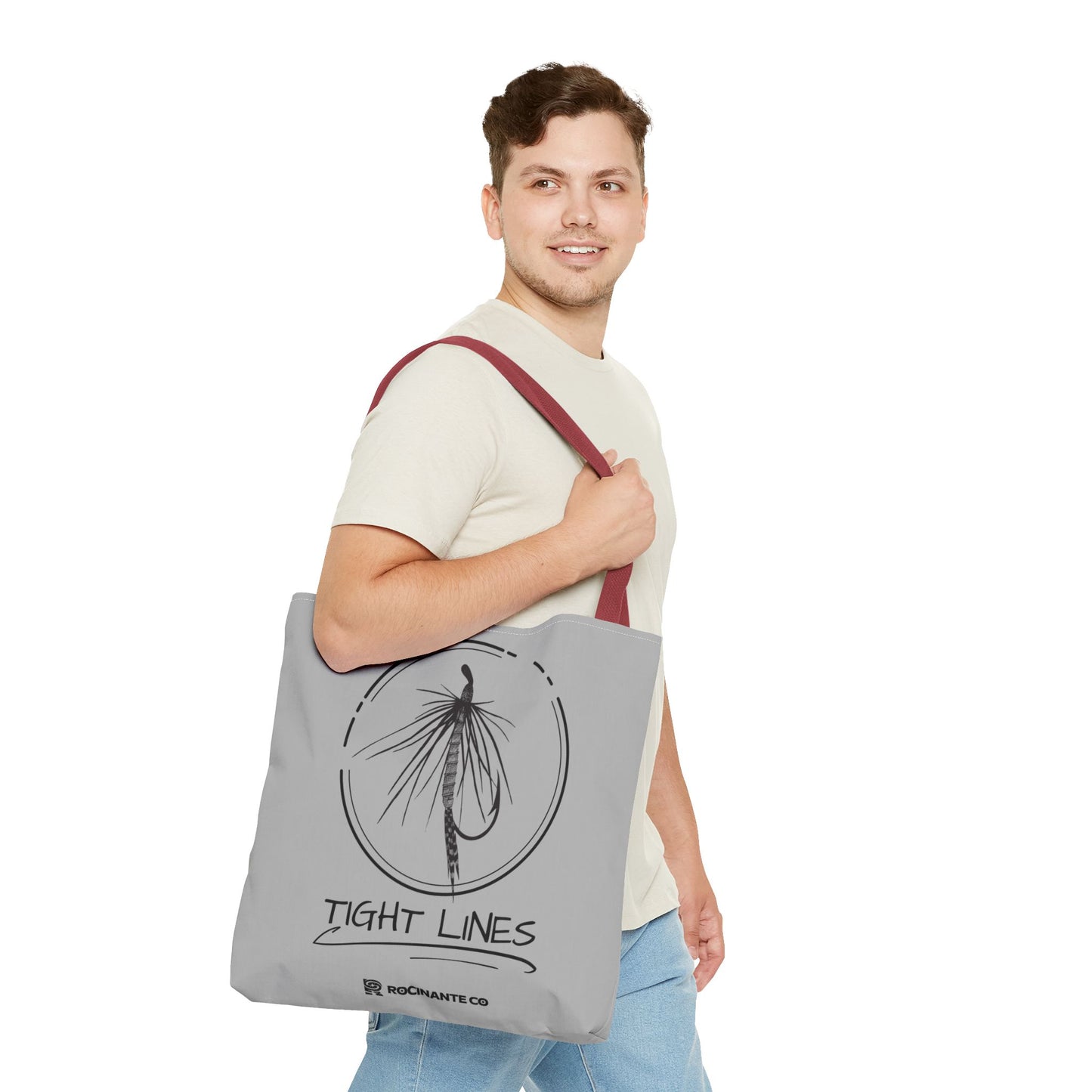 Tight Lines Tote Bag Grey - Durable Fishing Gift, Canvas Beach, Reusable Market Shopping Bag, Casual Everyday Carry Tote